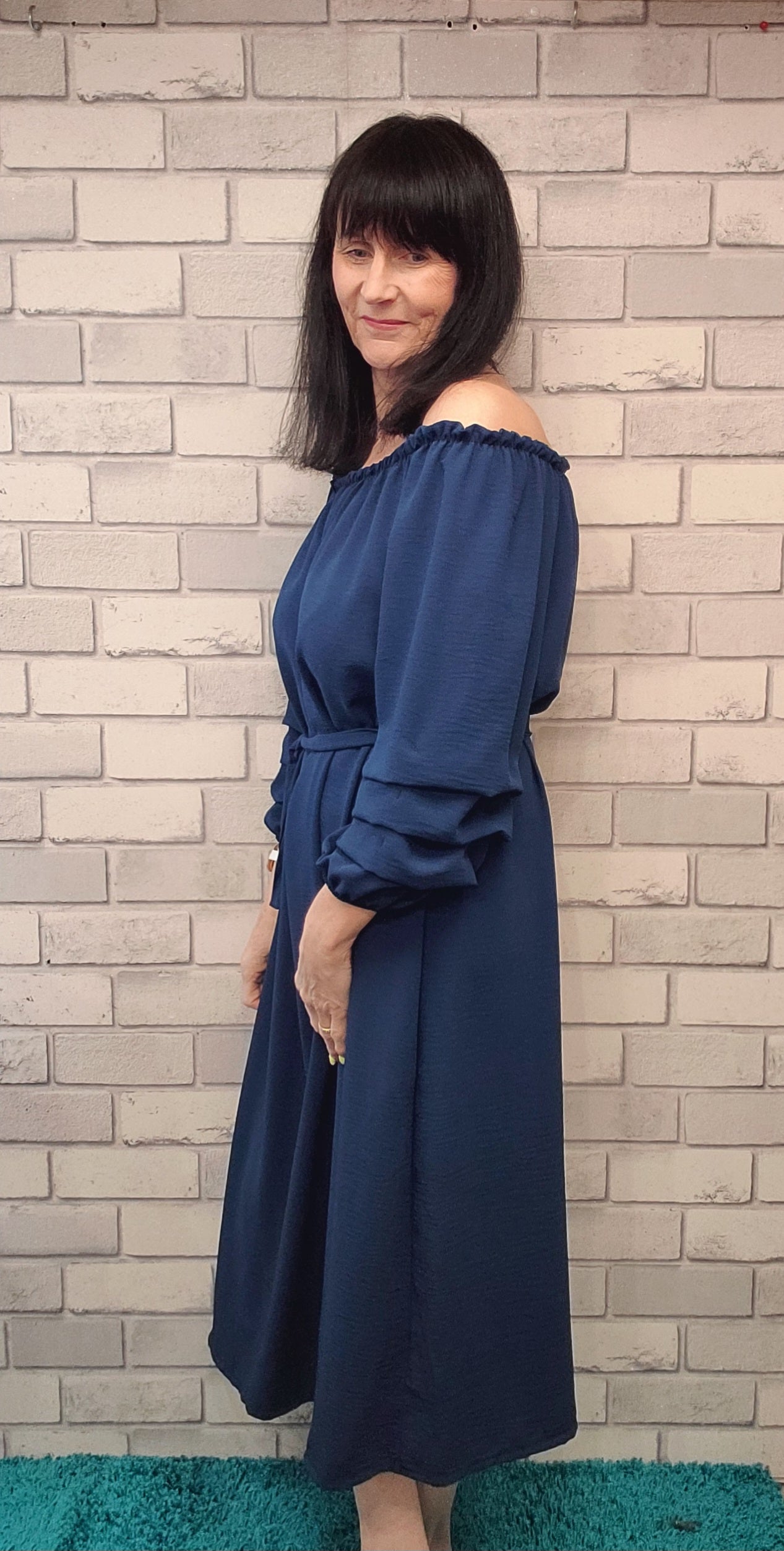 Biana Bardot Dress With Ruffle Sleeve
