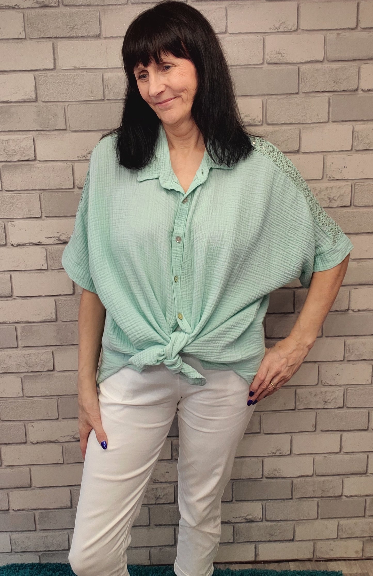 Short Sleeve Bouse With Sequins - Couture Boutique