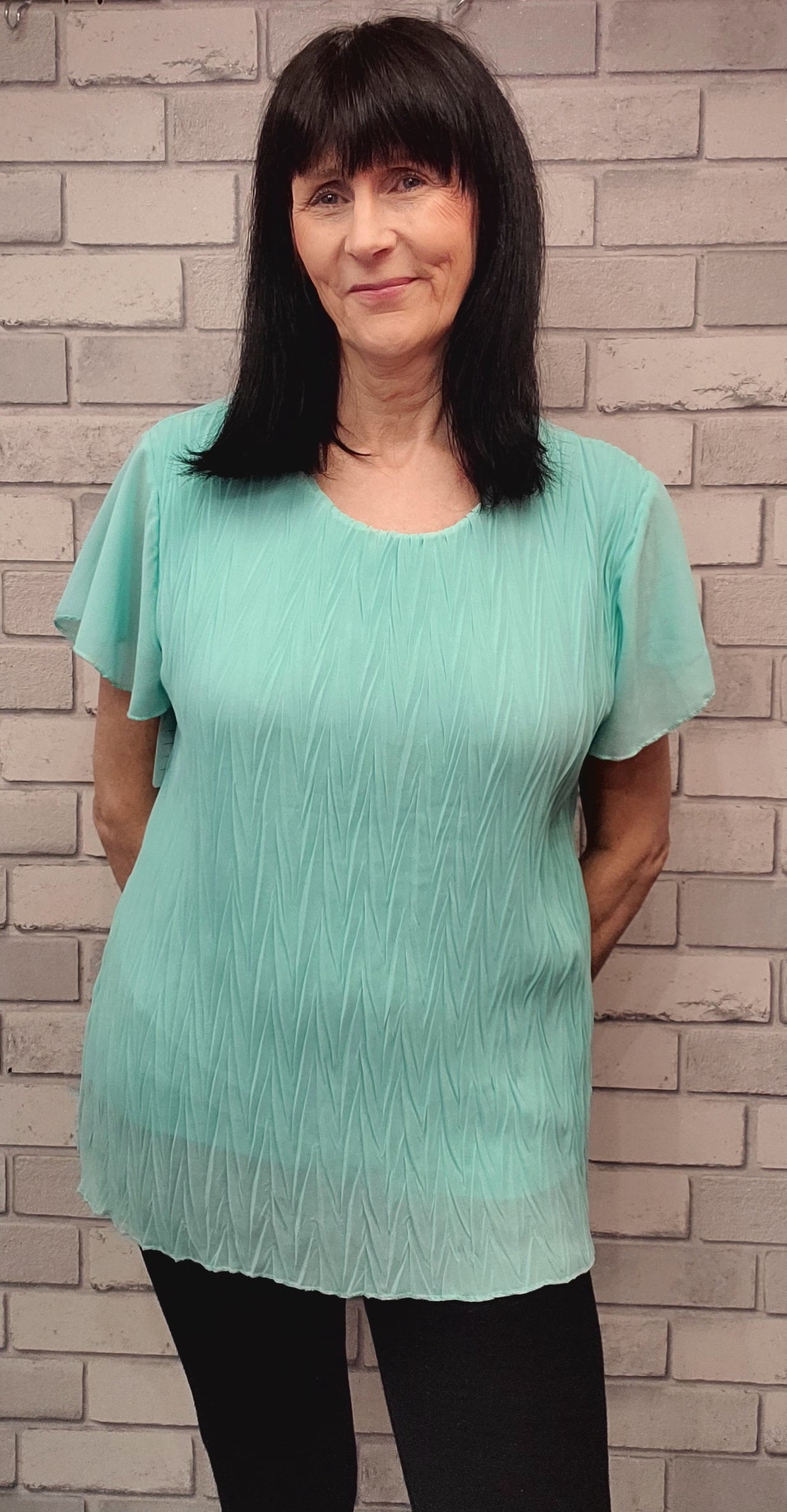 Cathy Chiffon crinkle short sleeve top - Couture Boutique