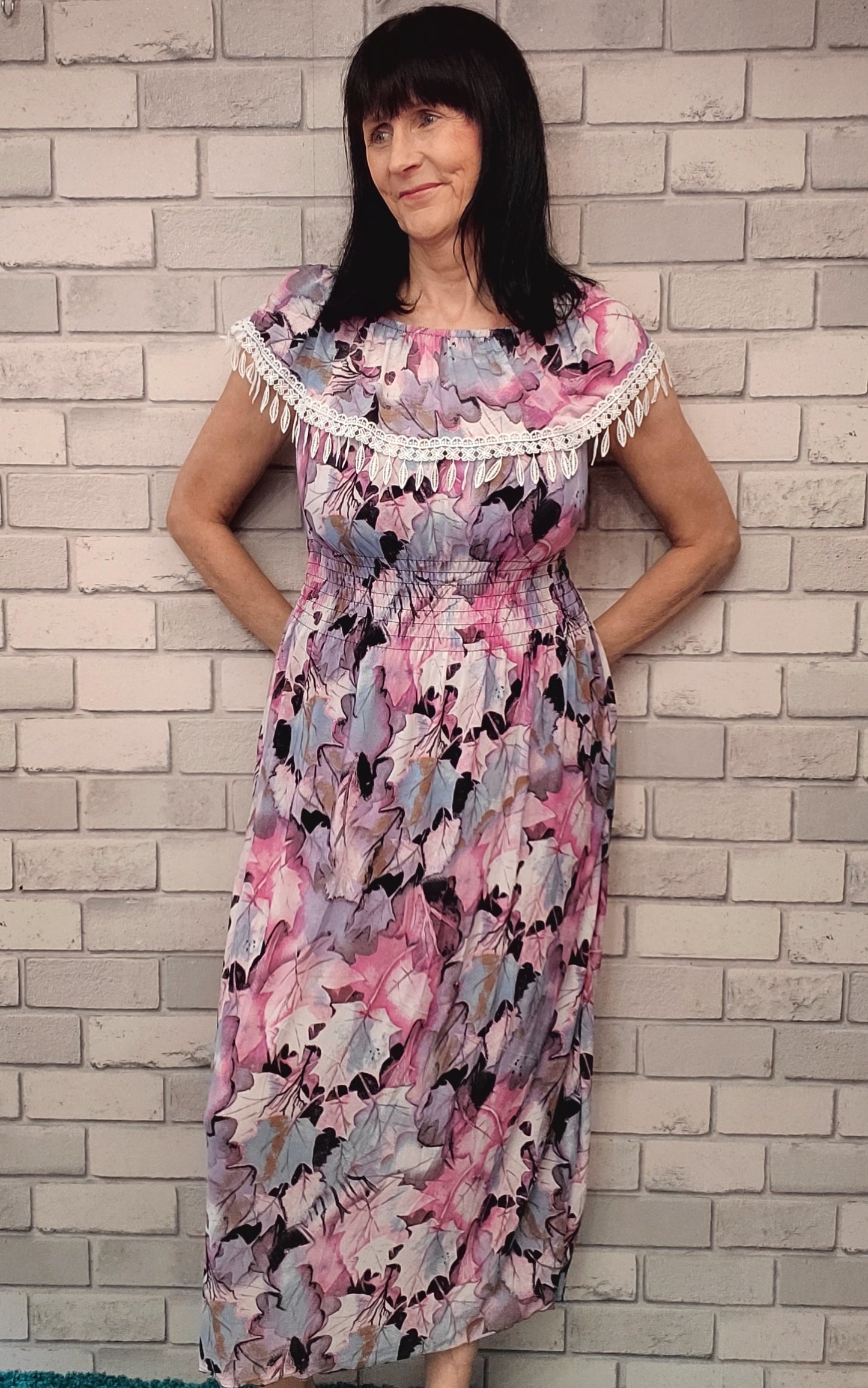 Helen Bardot Leaf Print Dress - Couture Boutique