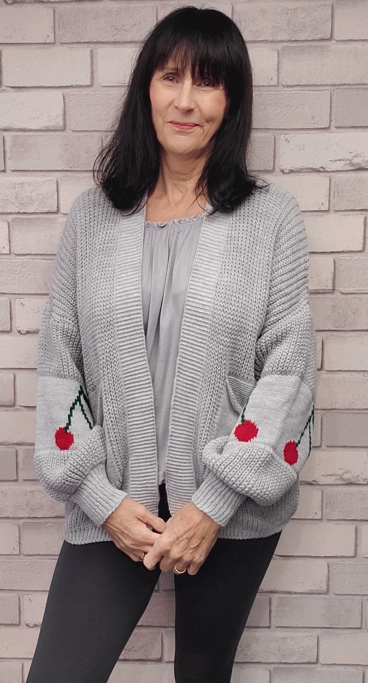 Ballon Sleeve Cardigan With Cherries