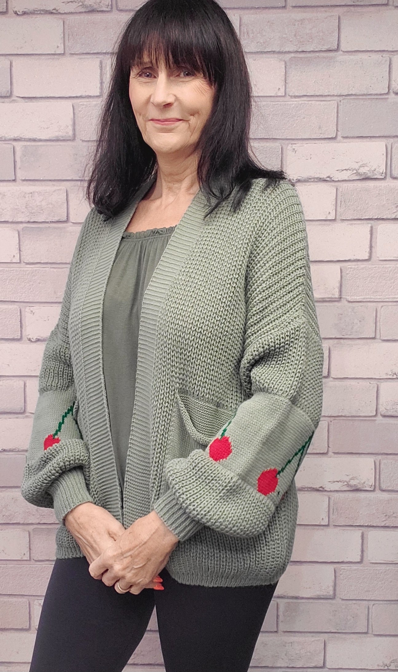 Ballon Sleeve Cardigan With Cherries