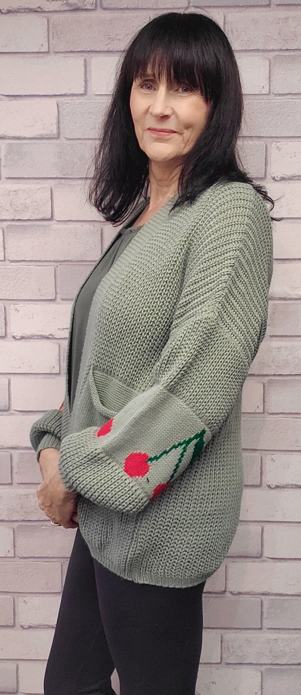Ballon Sleeve Cardigan With Cherries