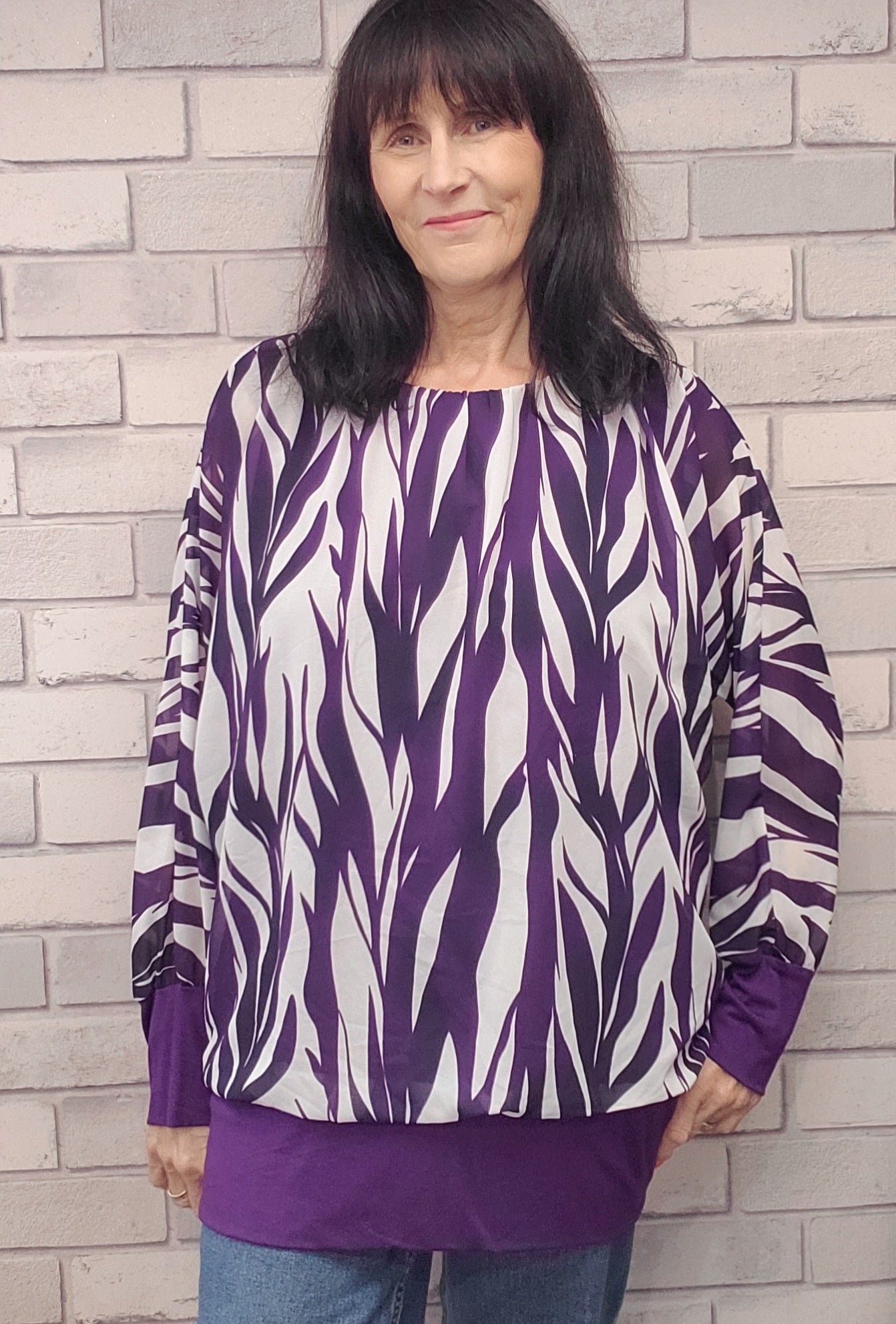 Leah Pattern Chiffon Long Sleeve Top - Couture Boutique