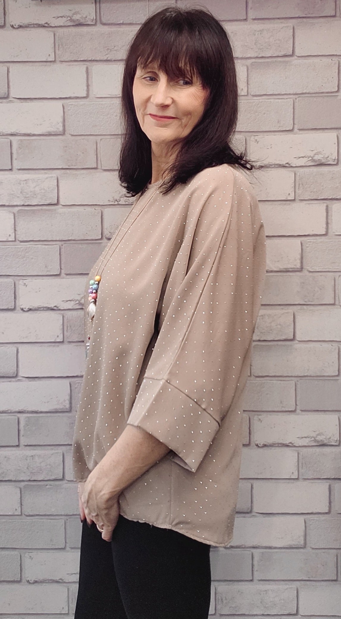 Sofia Batwing Diamante Top With Necklace