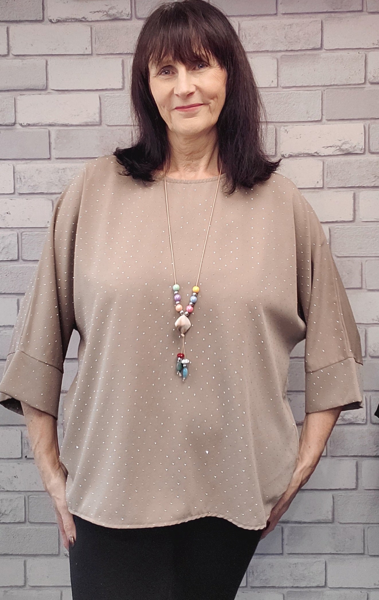 Sofia Batwing Diamante Top With Necklace