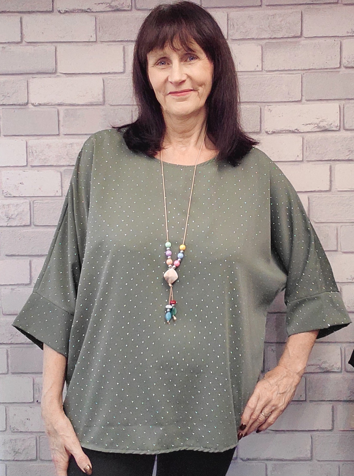 Sofia Batwing Diamante Top With Necklace