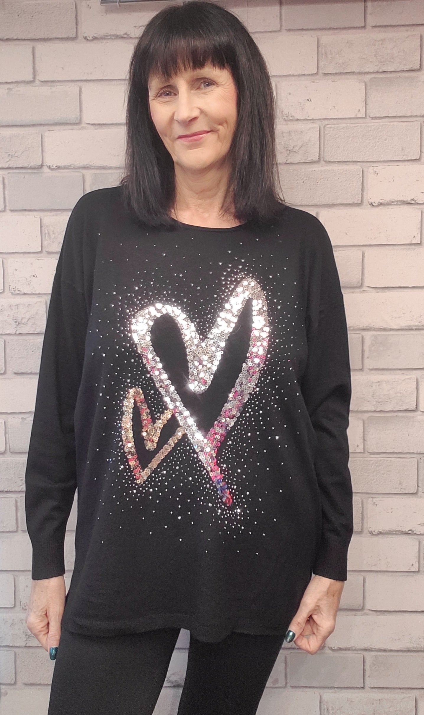 Marg Double Sequin Heart Jumper