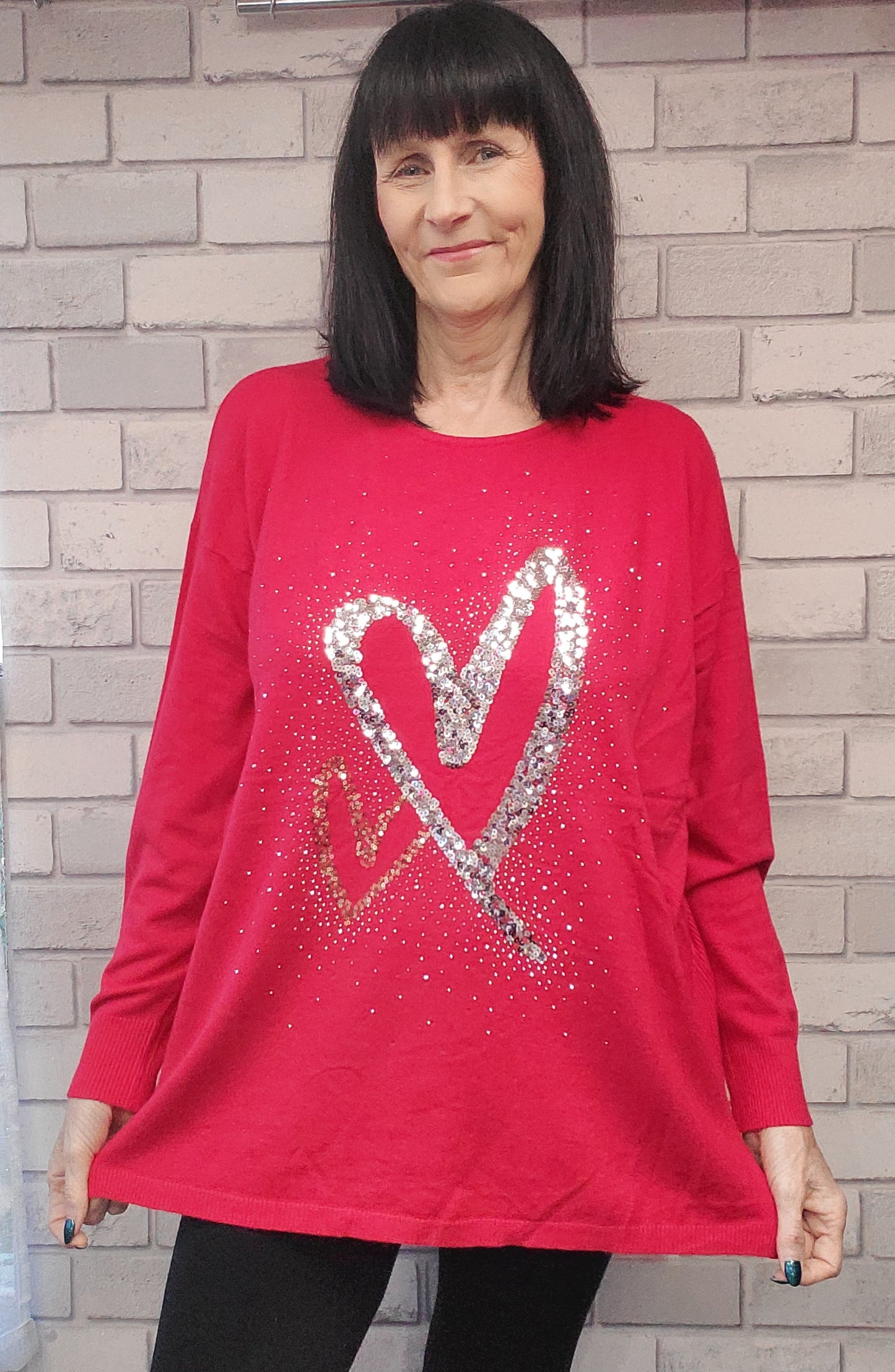 Marg Double Sequin Heart Jumper