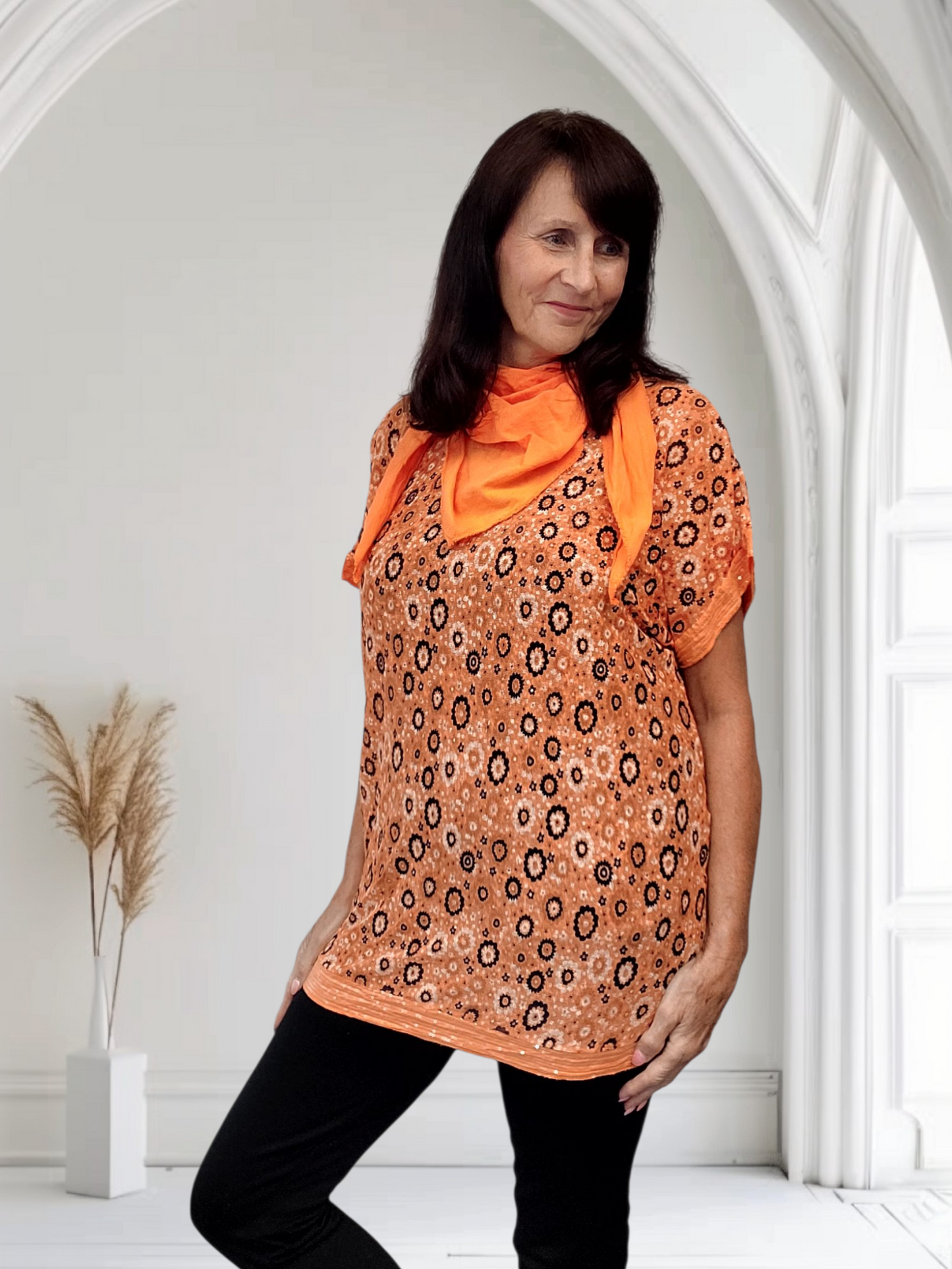 Olive Loose Fit Top With Scarf, Onesize 14-20 - Couture Boutique