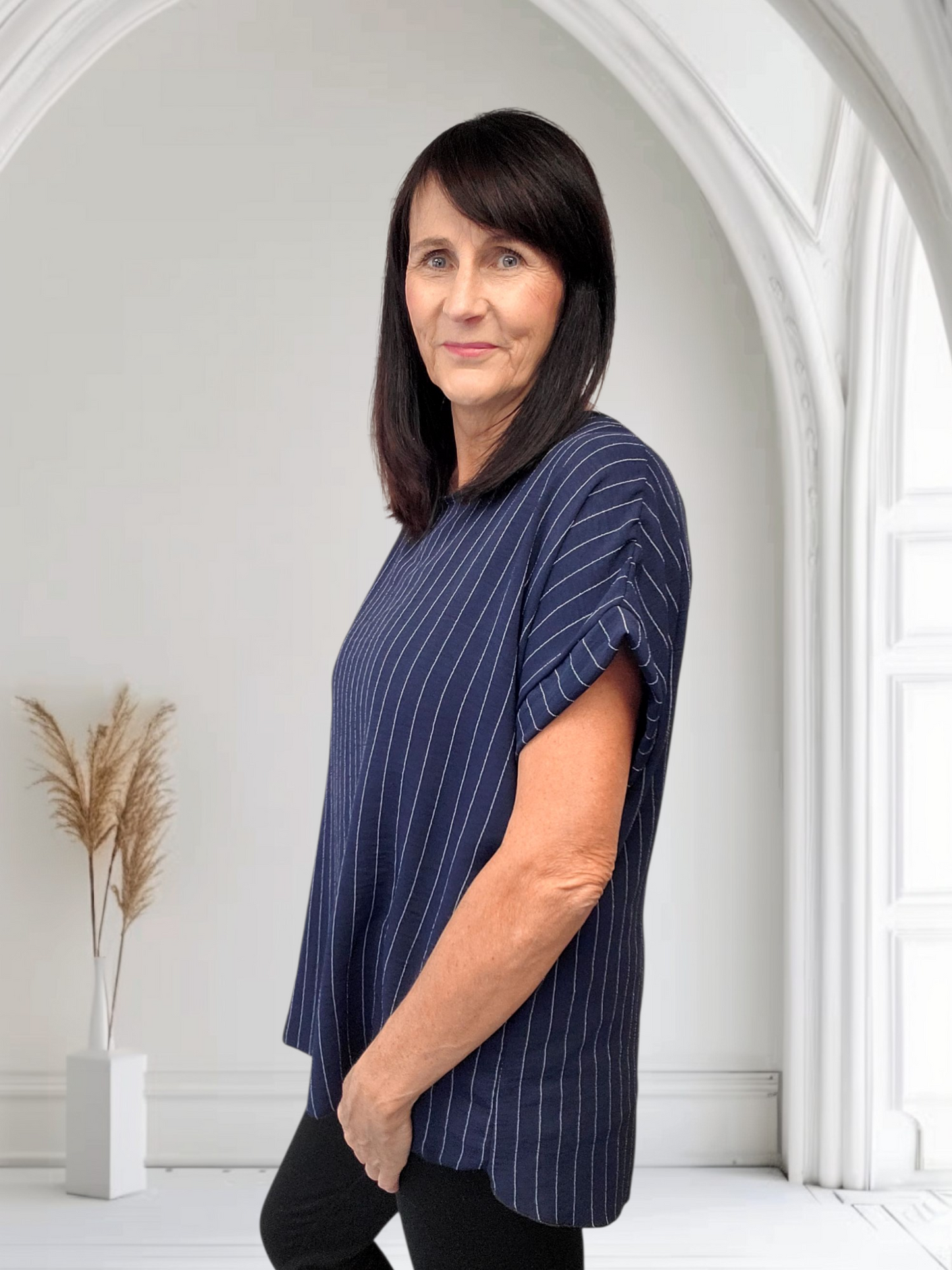 Barbara Classic Pinstripe Short Sleeve Top