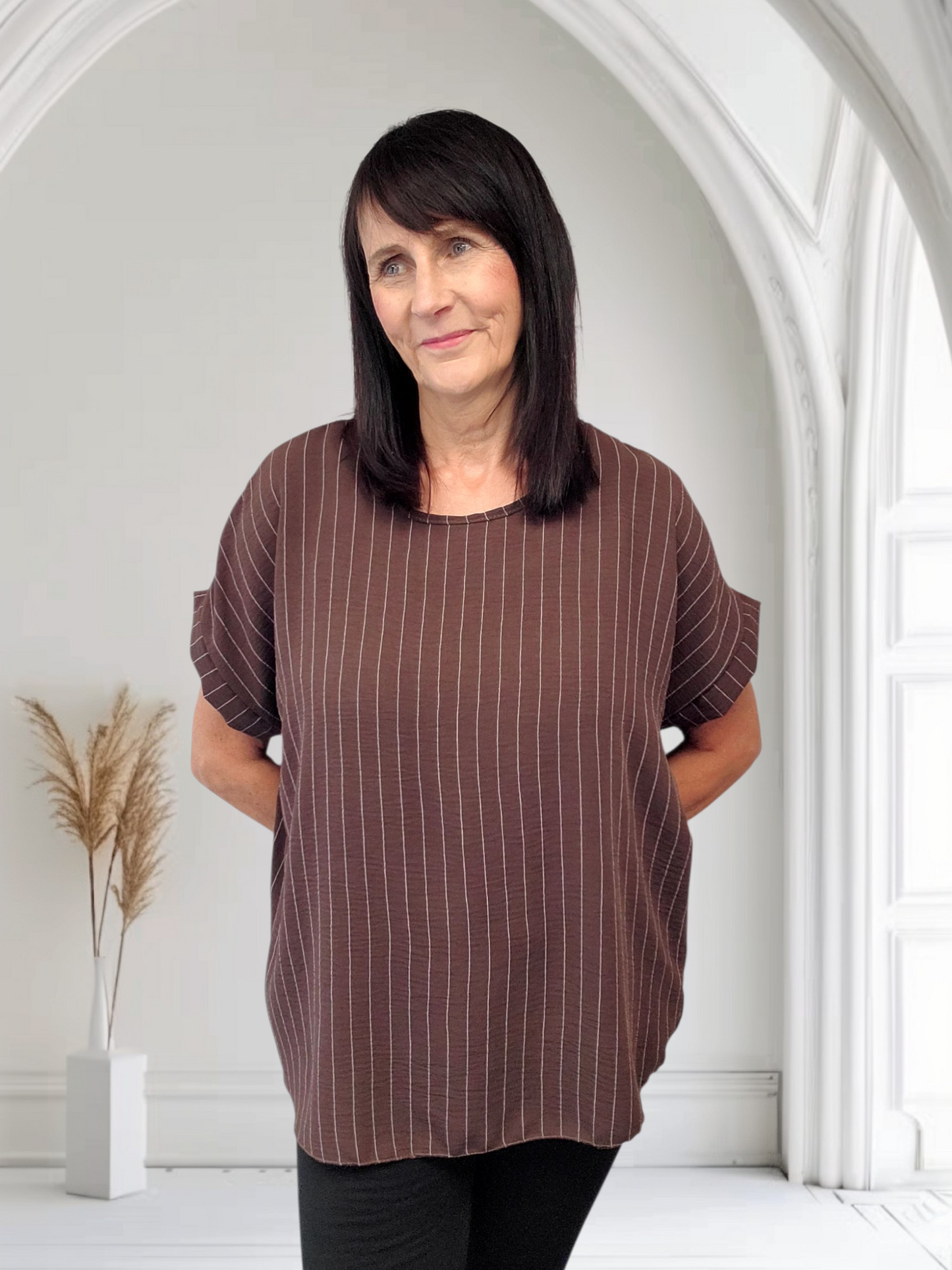 Barbara Classic Pinstripe Short Sleeve Top