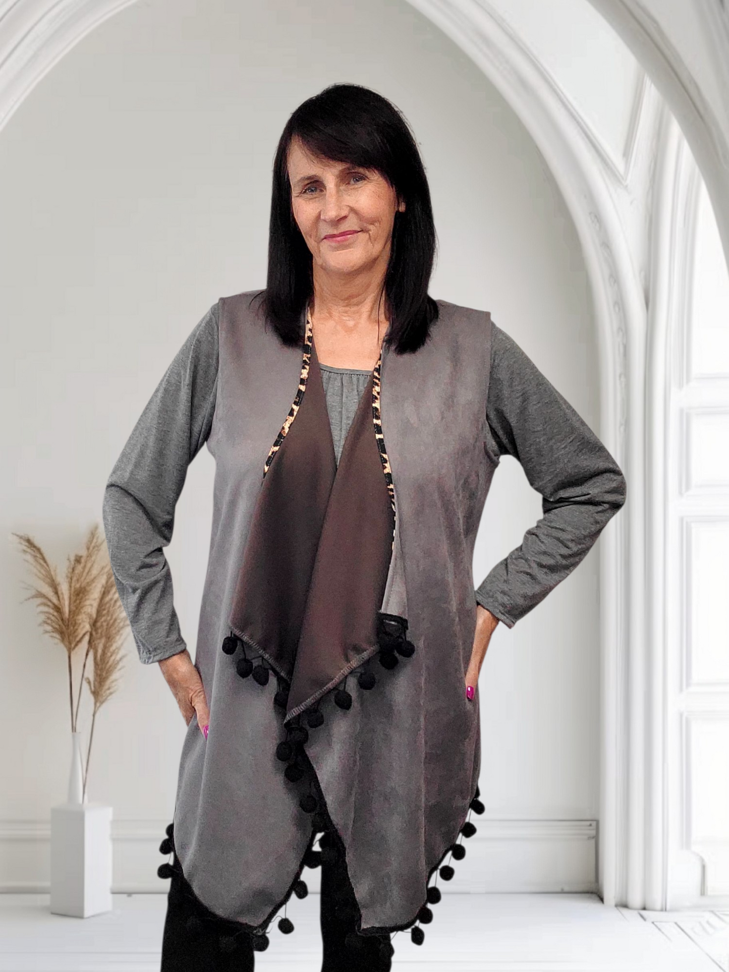 Stylish Ladies Gilet – Pom Pom Design