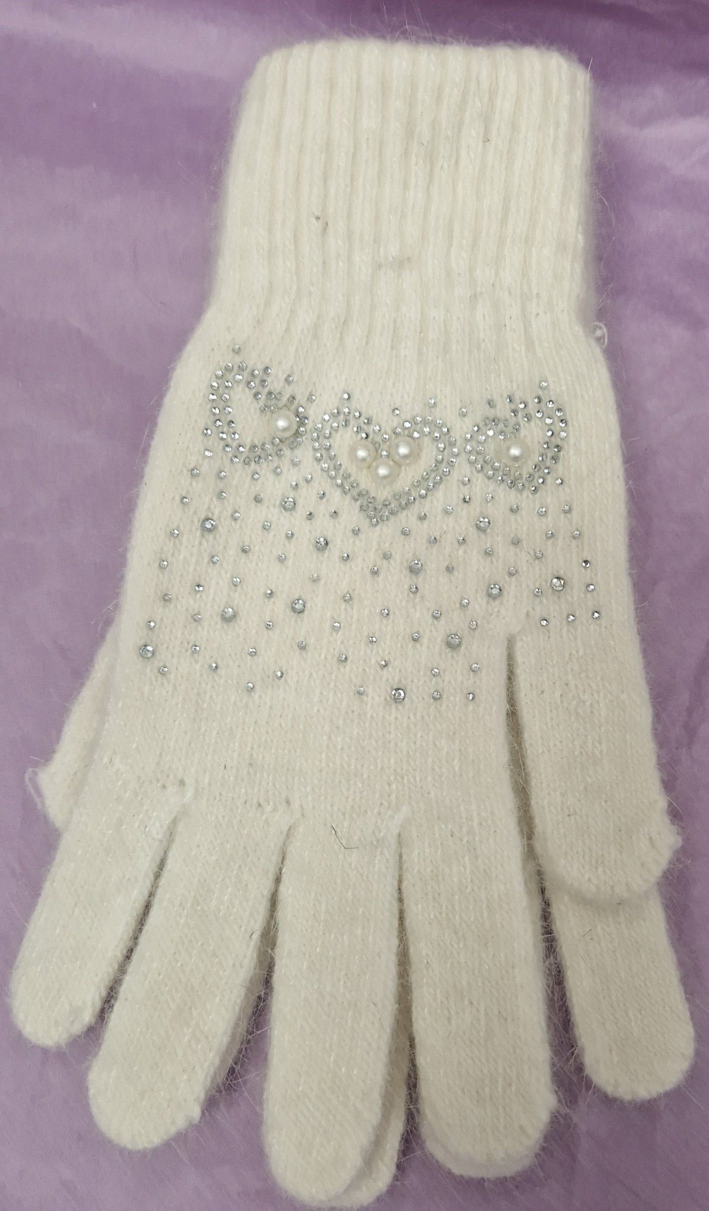 Ladies Wooly Gloves With Pearl Detail