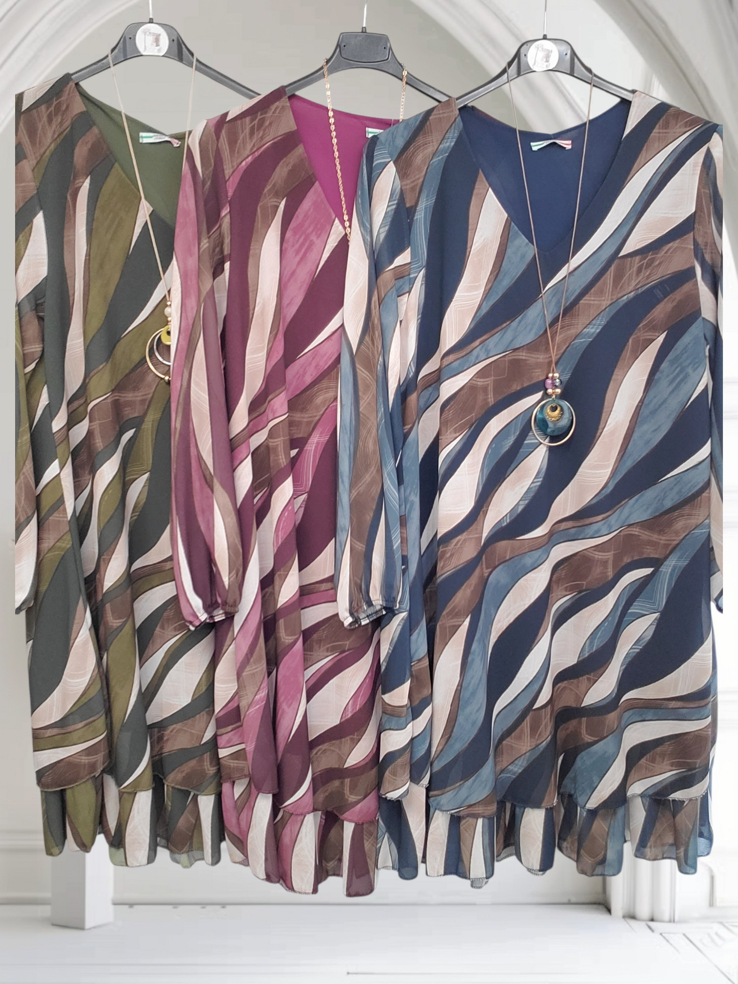 Fawn Lightweight Layered Chiffon Dress with Abstract Print