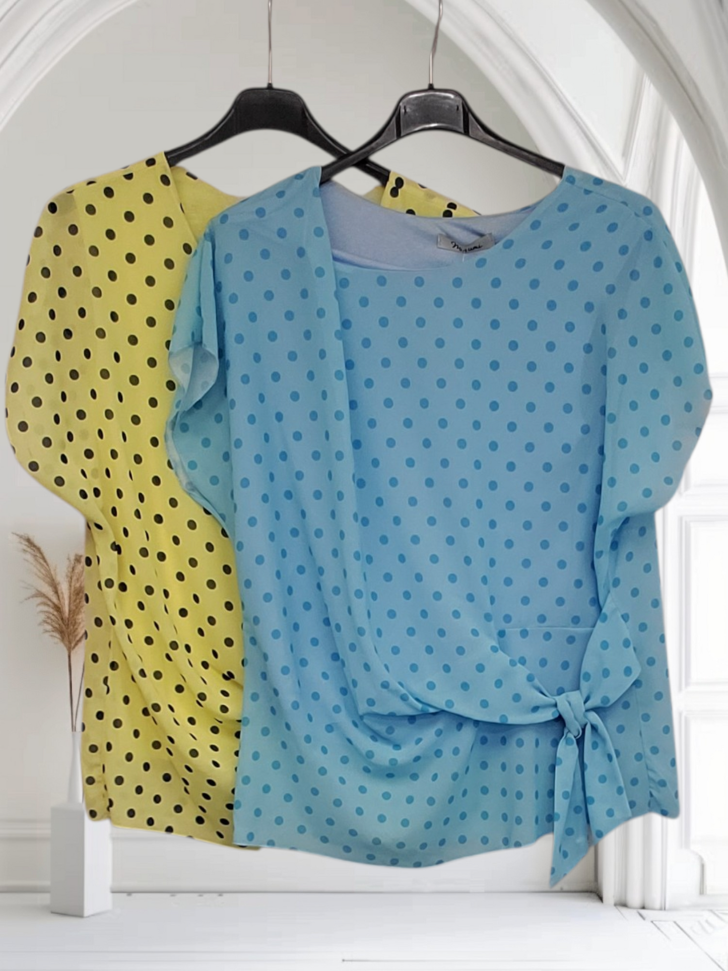 Hana Women’s Polka Dot Blouse – Short Sleeve Tie Waist Top