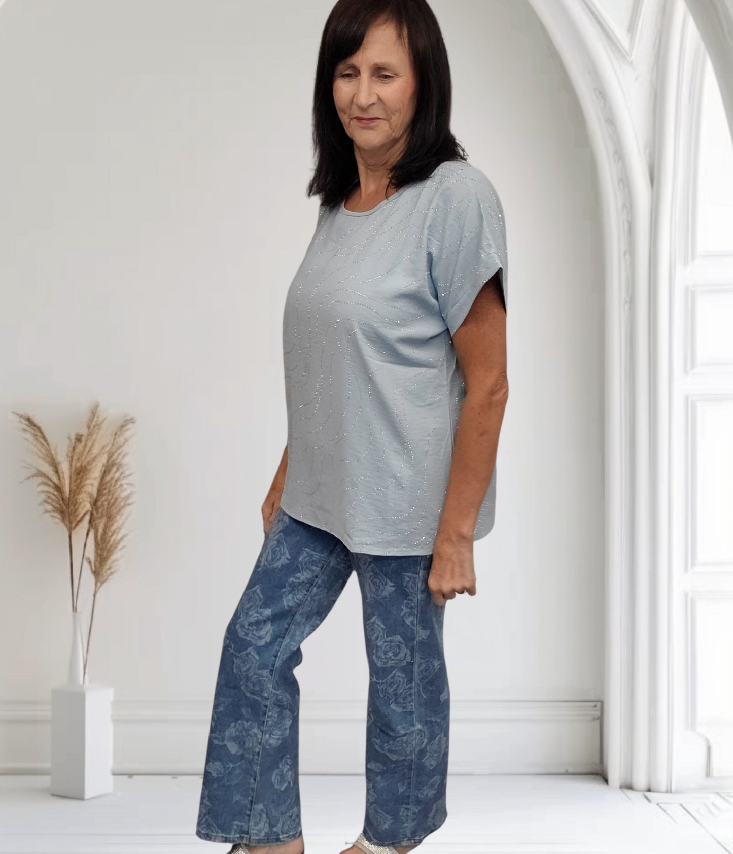 Floral Print Stretch Wide Leg Jeans | Sizes 8-12 | 30" Leg Women's Denim