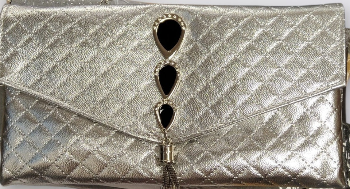 Elegant Quilted Evening Clutch Bag with Tassel Charm - Couture Boutique