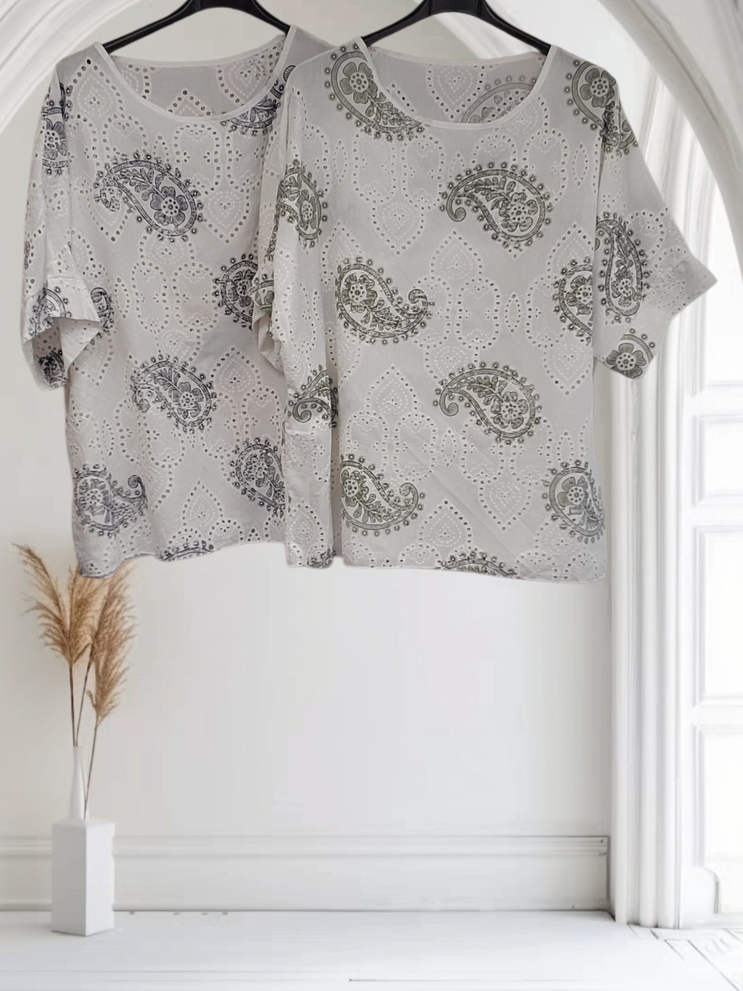 Ladies Paisley Print Cotton Top – Broderie Style-Rubie