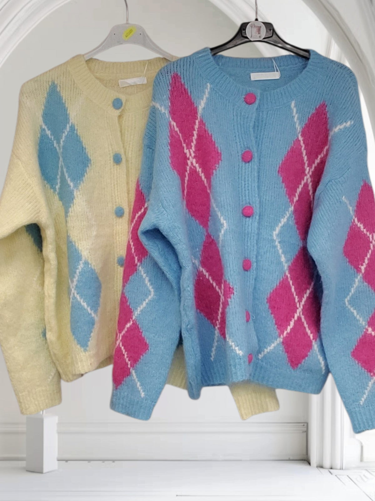 Women's Argyle Diamond Knit Button-Up Cardigan