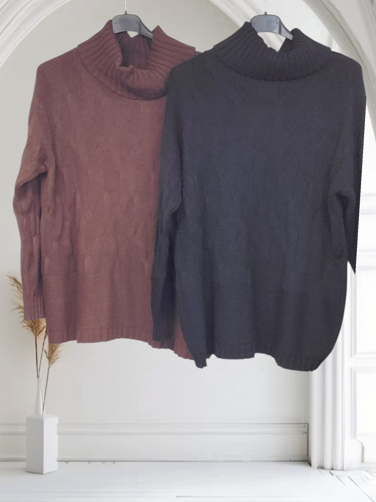 Ladies Ribbed Roll Neck Knit Jumper-Lili