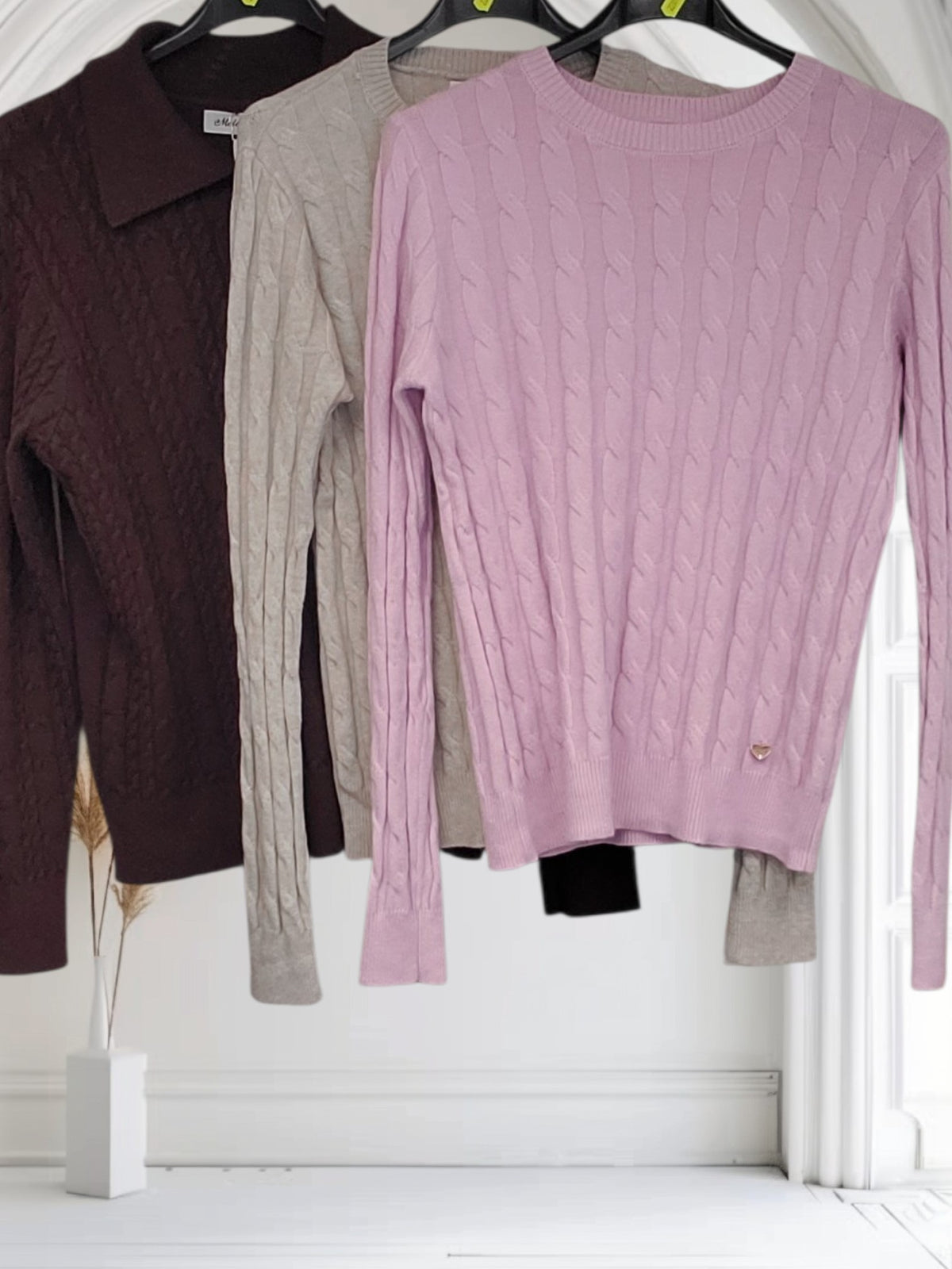 Ladies Cable Knit Round Neck Soft Knit Sweater-Kaza