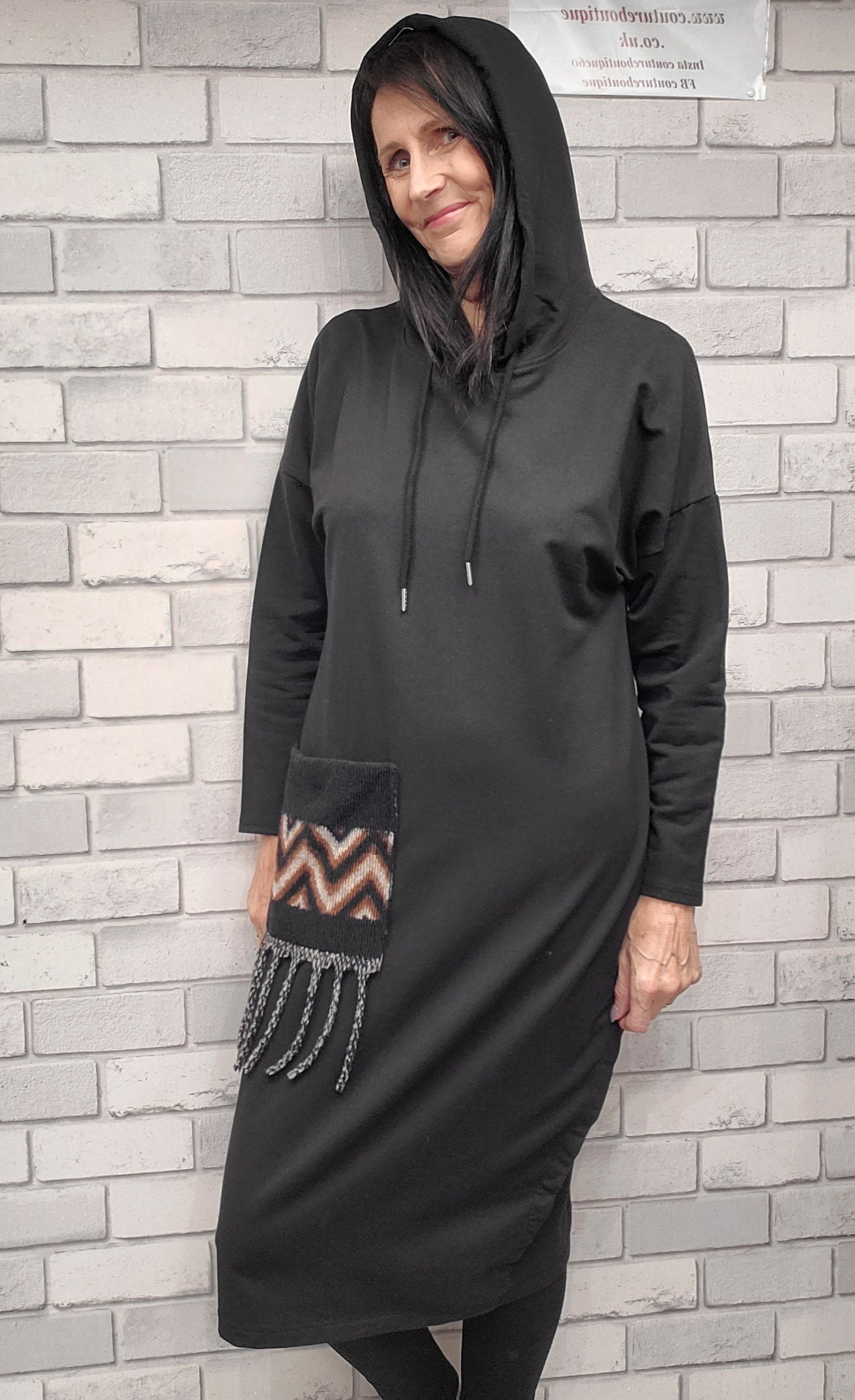 Julia Hooded Dress In Black With Pocket - Couture Boutique