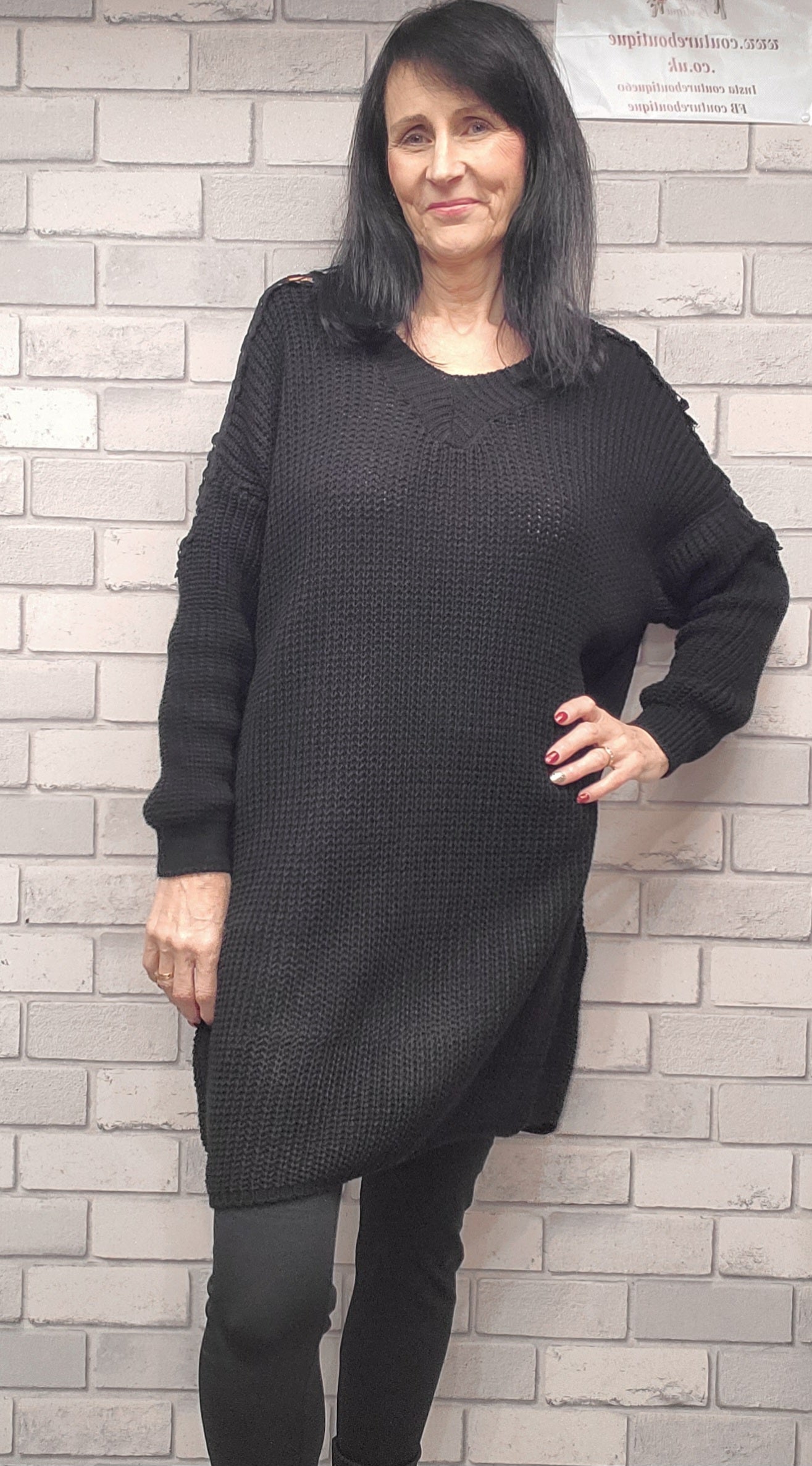 Olivia Knitted Jumper Dress With Lace Detail On Shoulder - Couture Boutique