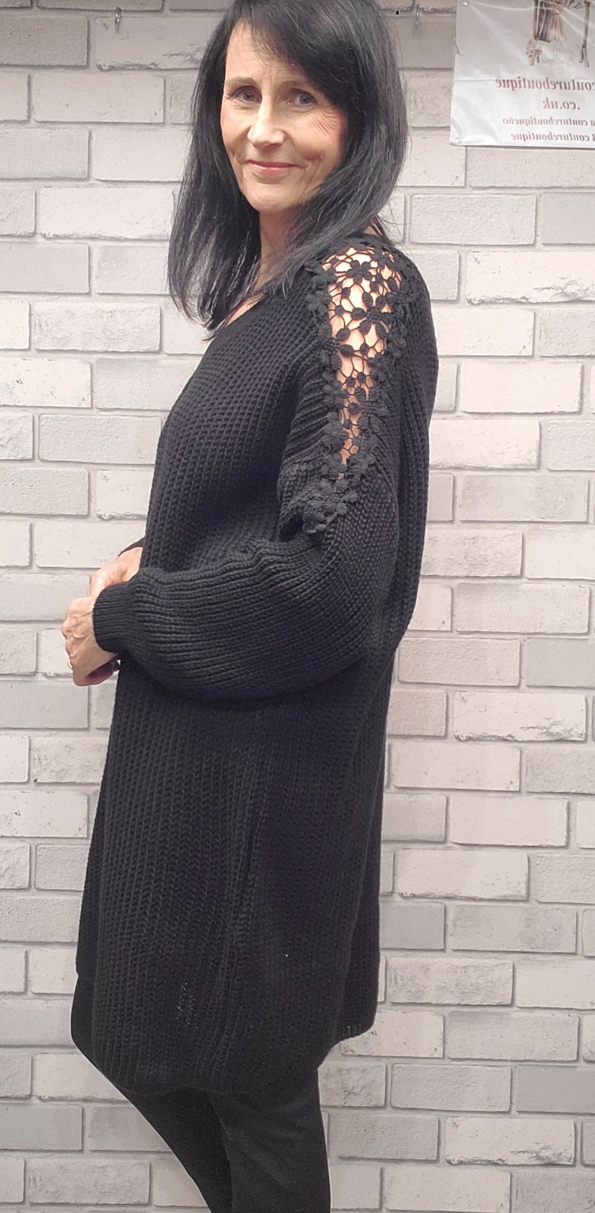 Olivia Knitted Jumper Dress With Lace Detail On Shoulder - Couture Boutique