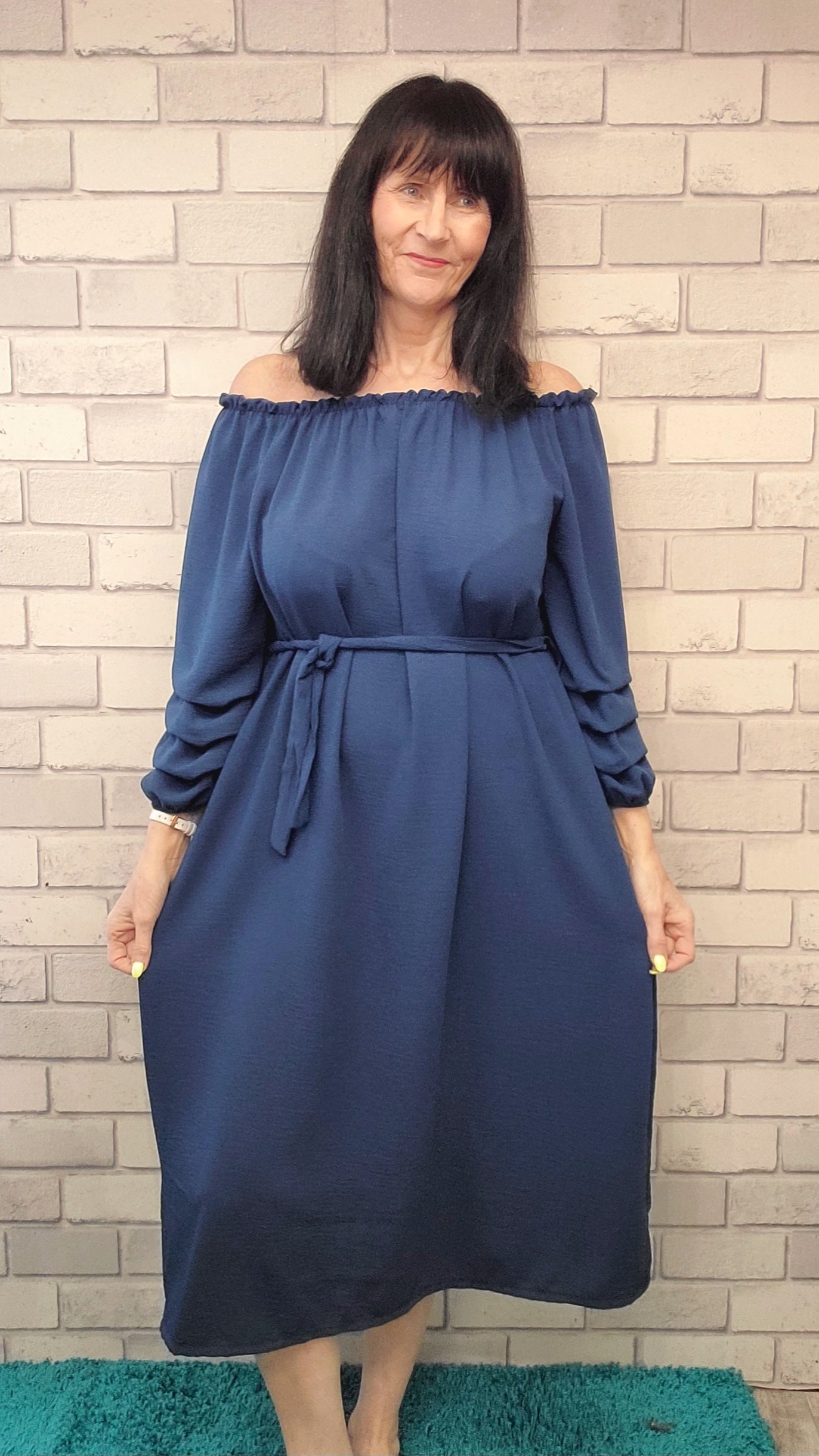 Biana Bardot Dress With Ruffle Sleeve