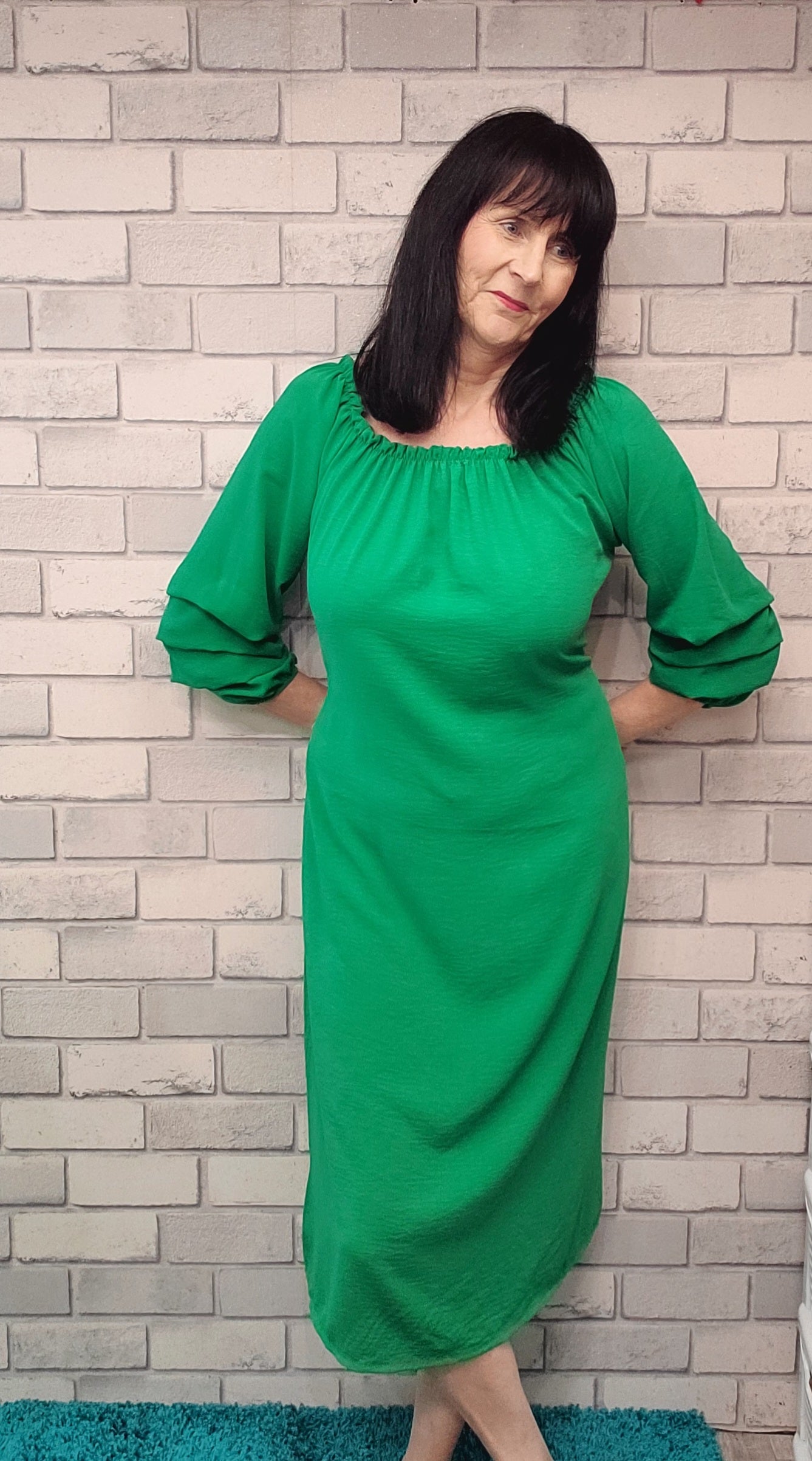 Biana Bardot Dress With Ruffle Sleeve