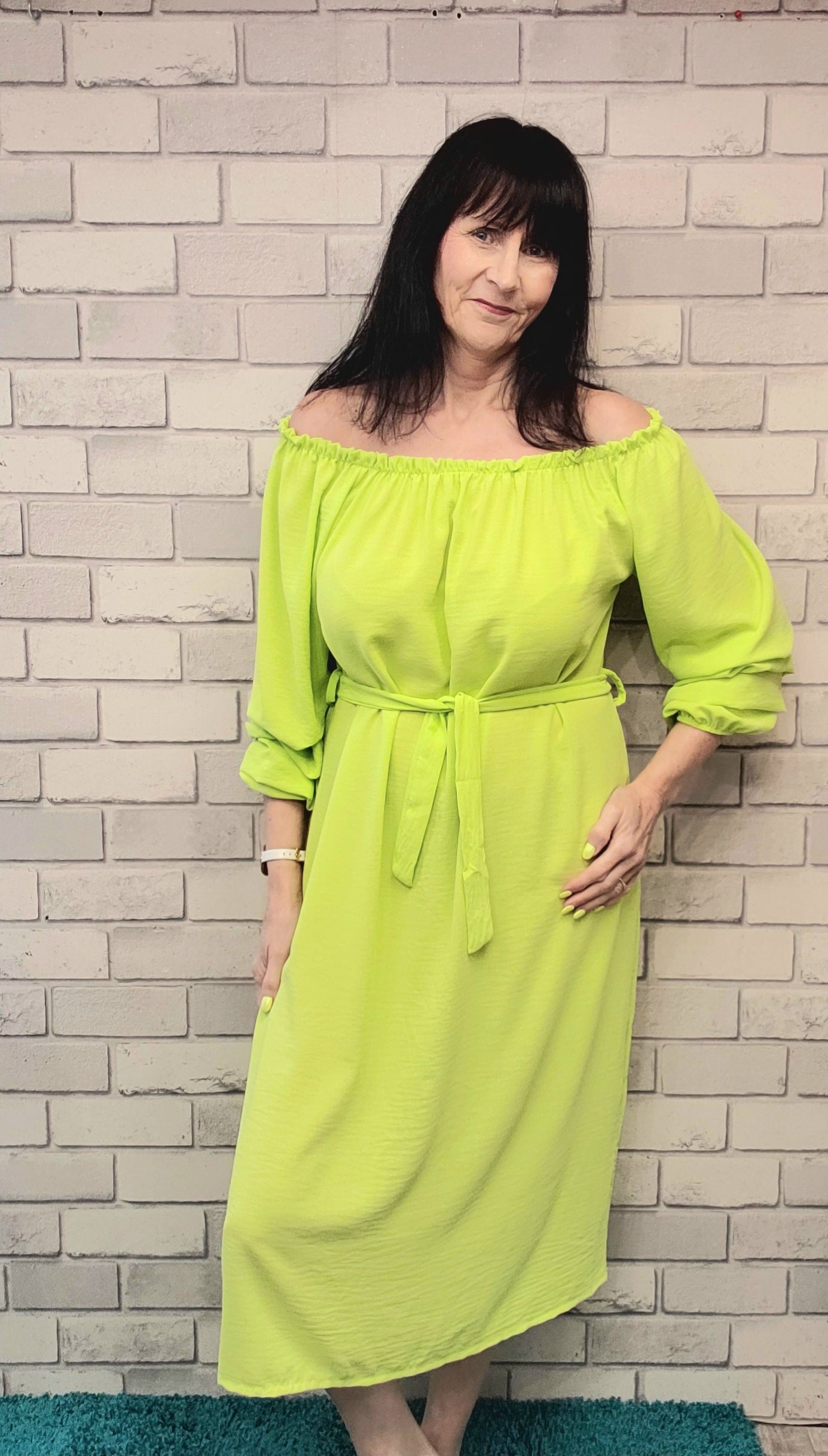 Biana Bardot Dress With Ruffle Sleeve