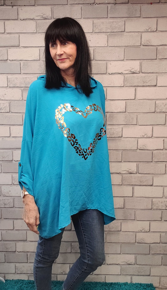 Gold Foil Heart Plus Size Hooded Top