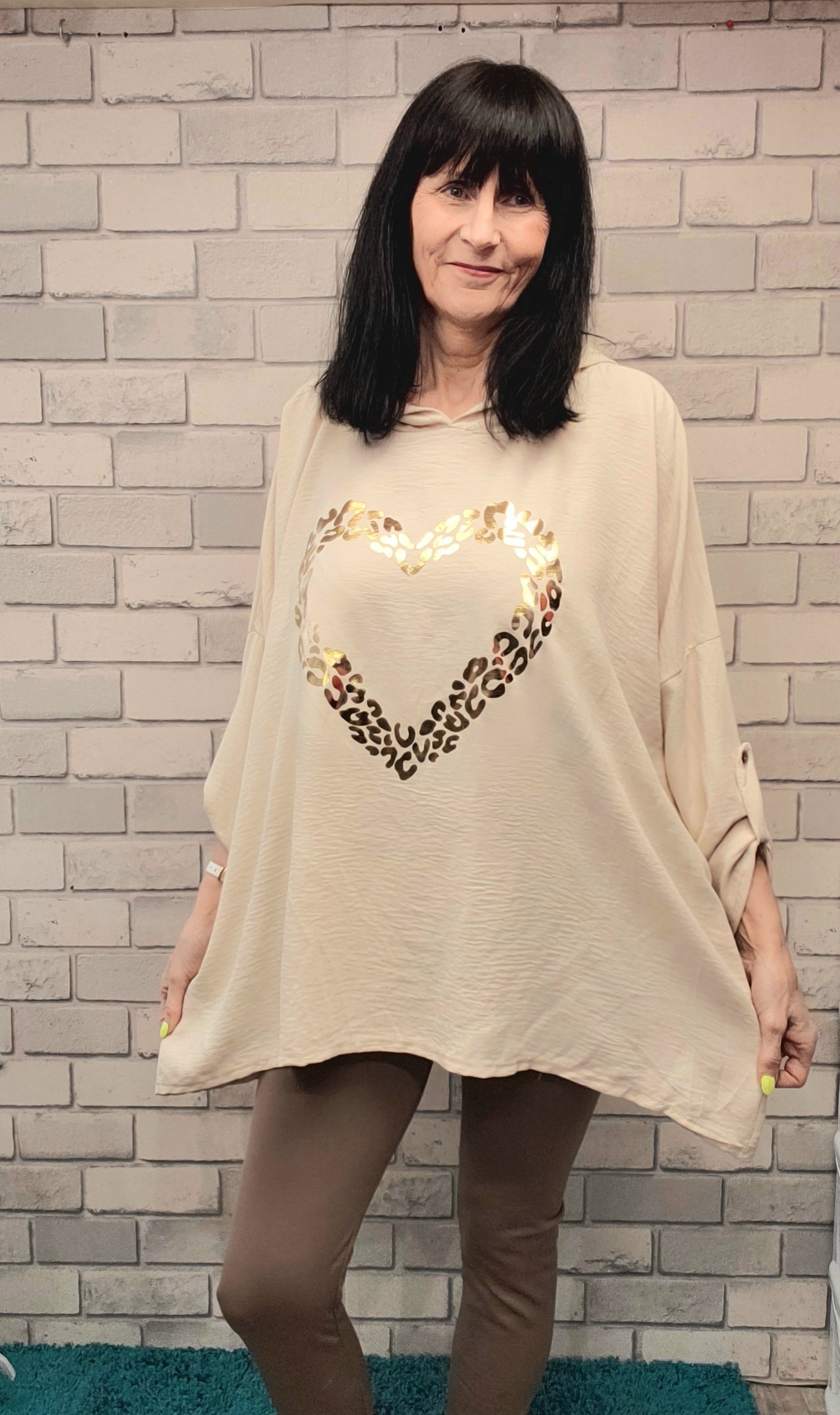 Gold Foil Heart Plus Size Hooded Top