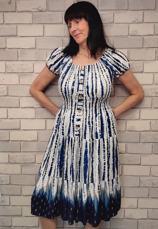 Jackie Midi Dress with Gold Colour Foil Print