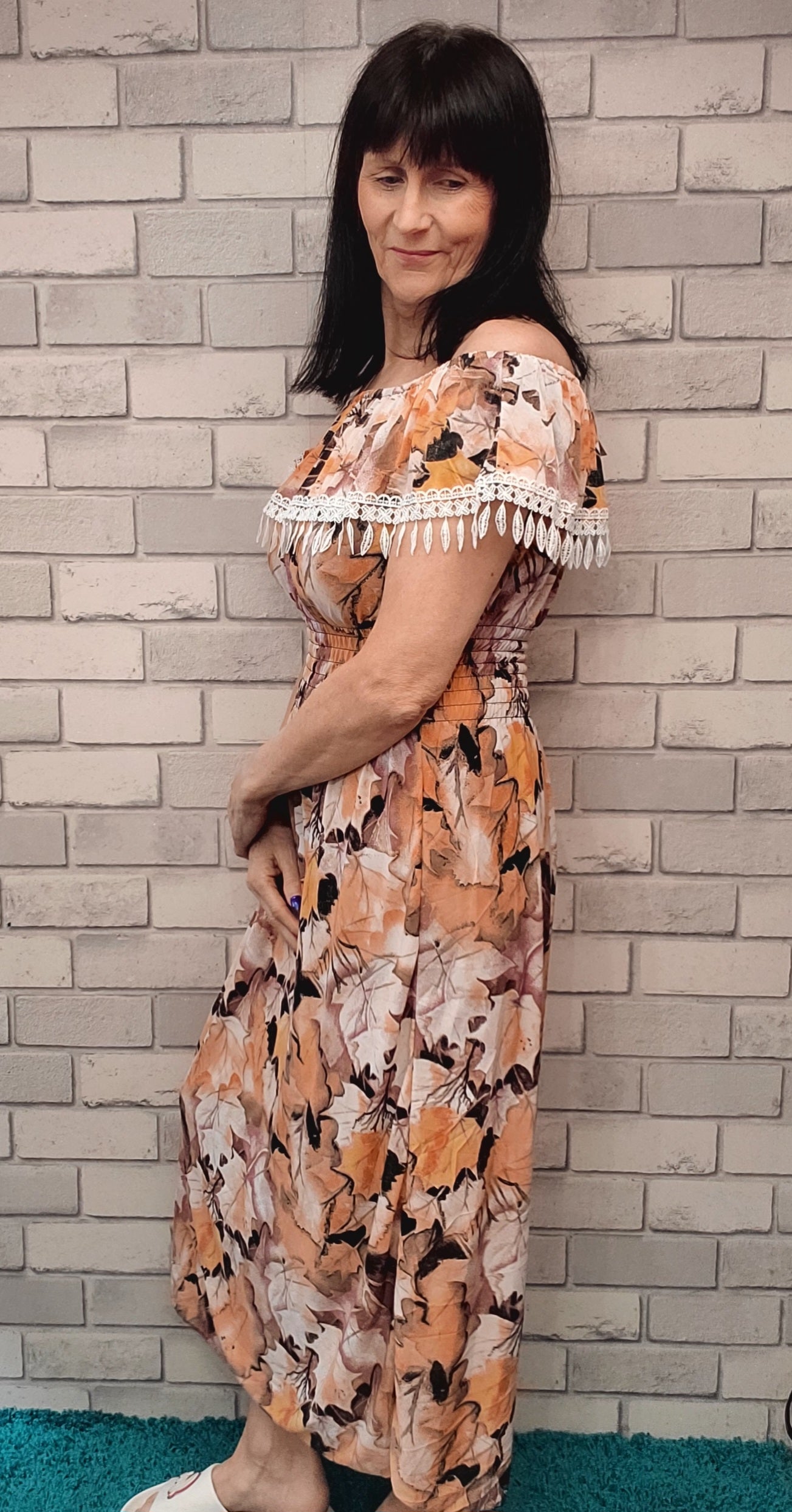 Helen Bardot Leaf Print Dress
