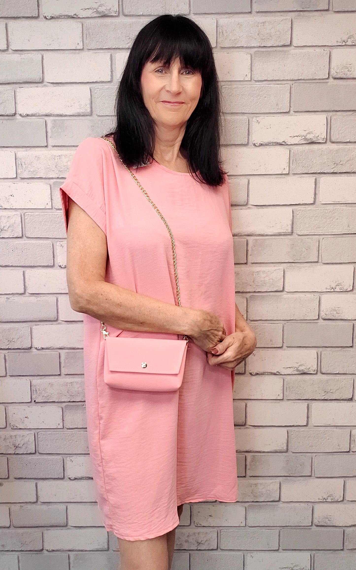 Carol Plain Summer Dress With Handbag