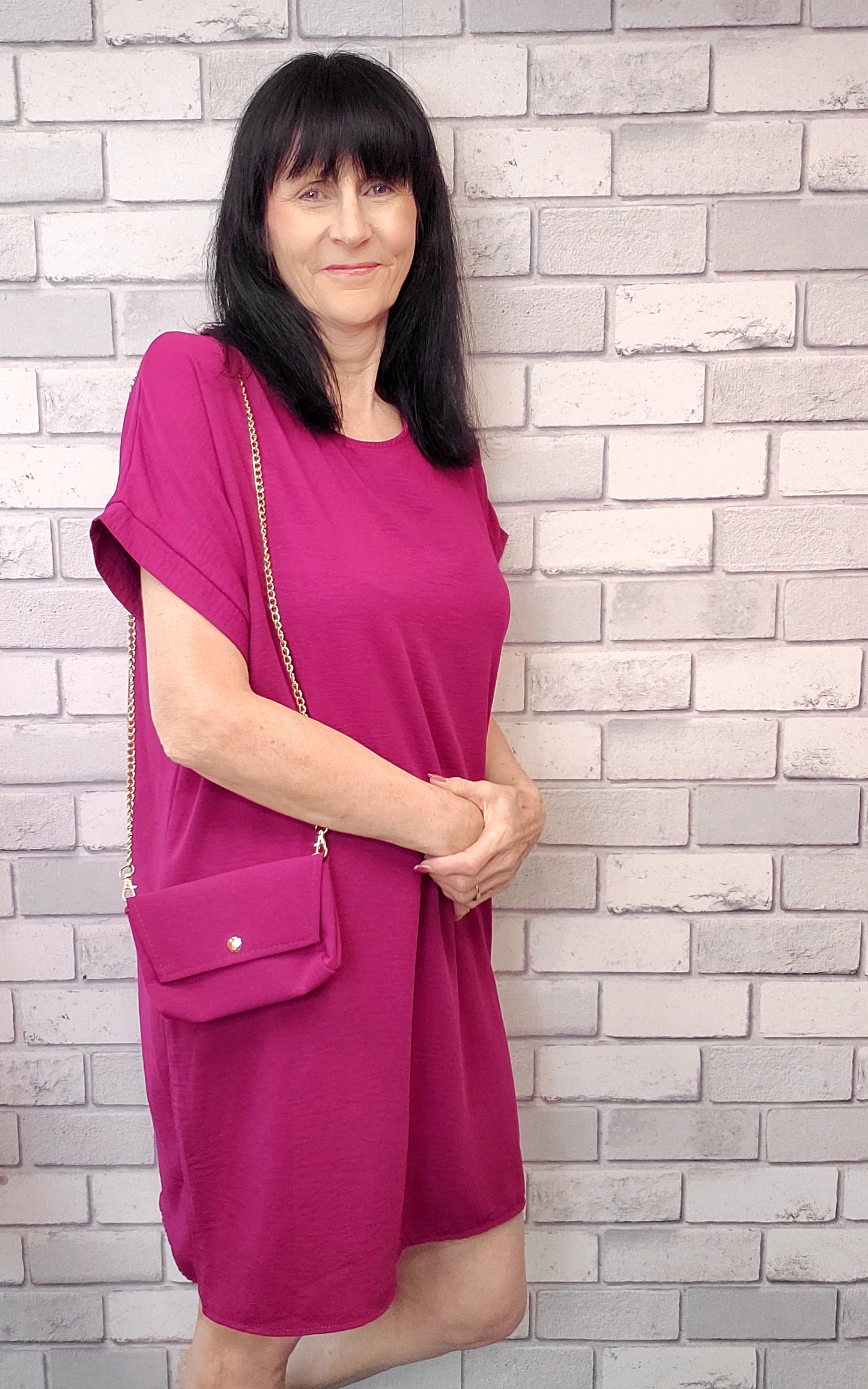 Carol Plain Summer Dress With Handbag