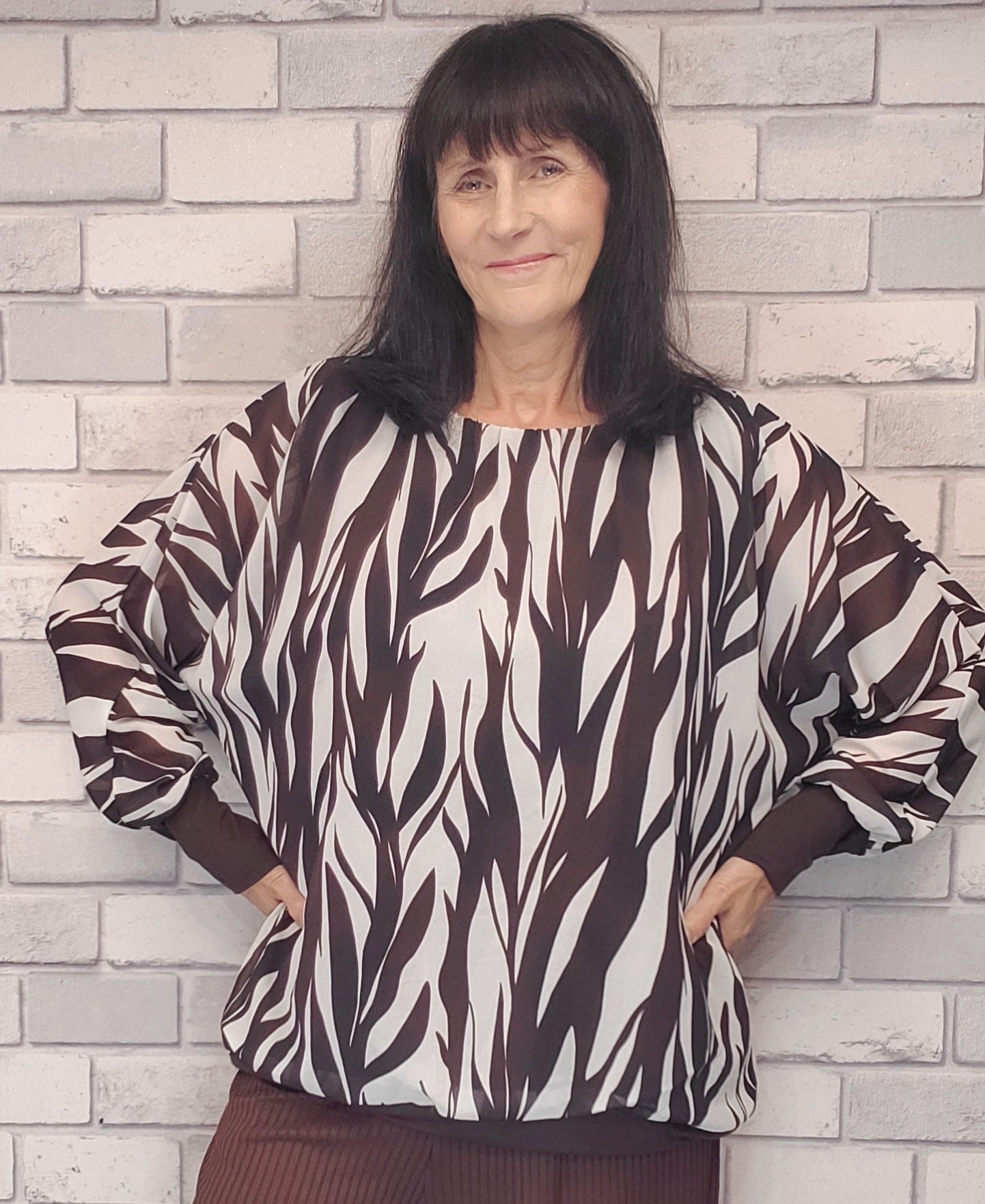 Leah Pattern  Chiffon Long Sleeve Top
