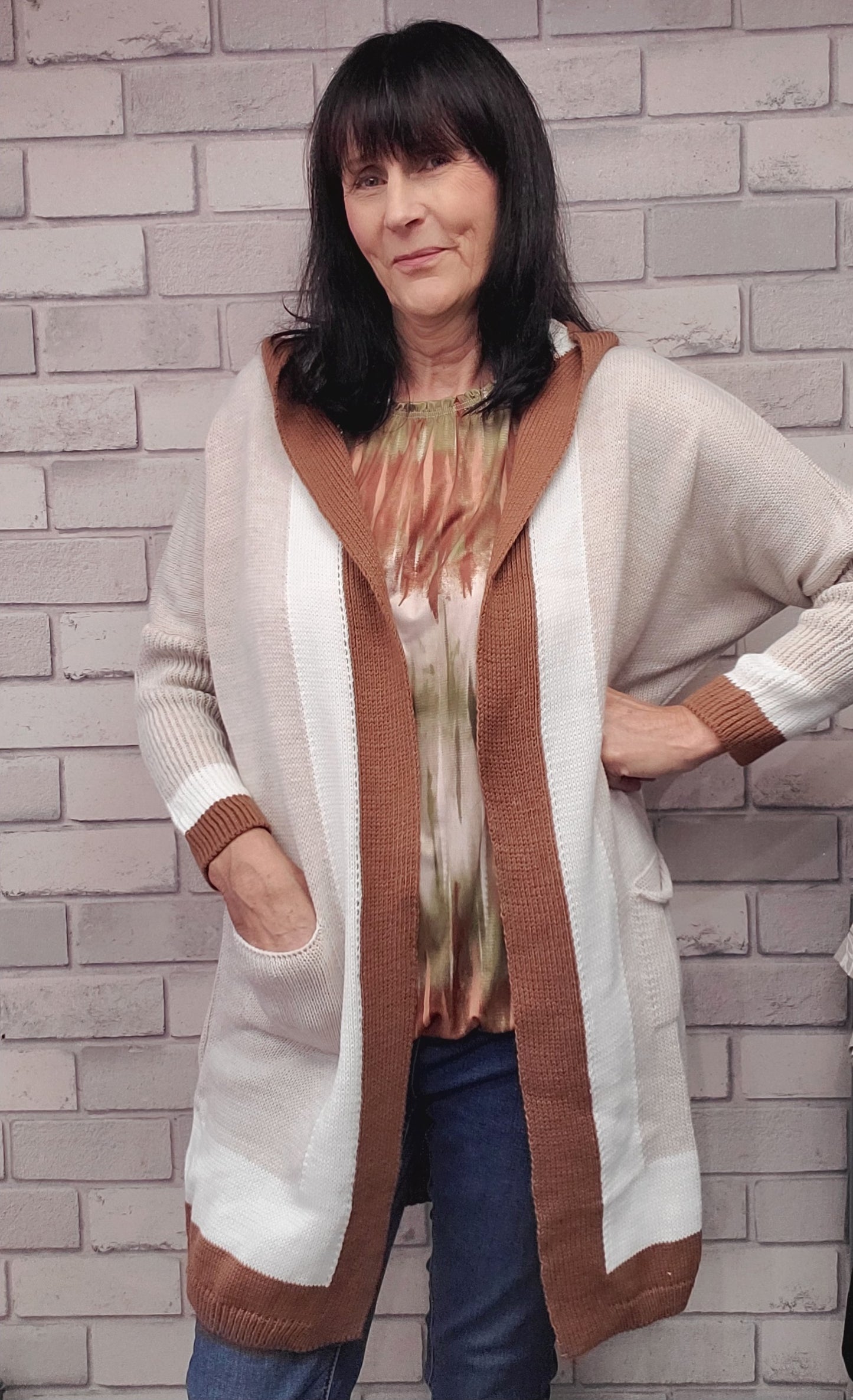 Long Cardigan  With Pockets And Hood