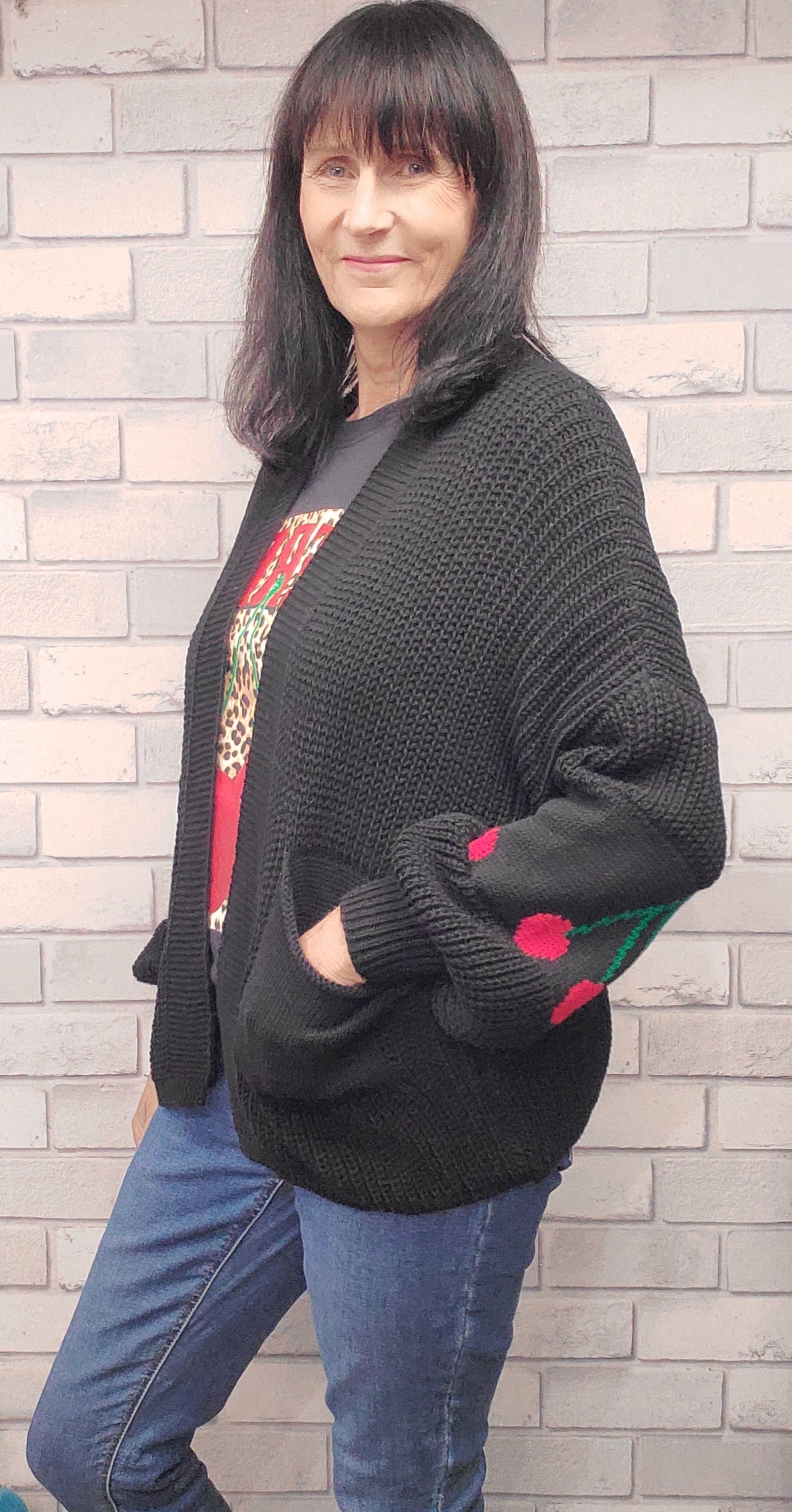 Ballon Sleeve Cardigan  With Cherries