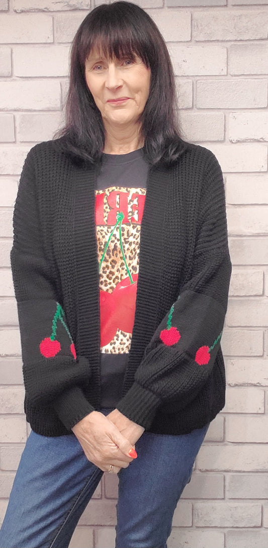 Ballon Sleeve Cardigan  With Cherries