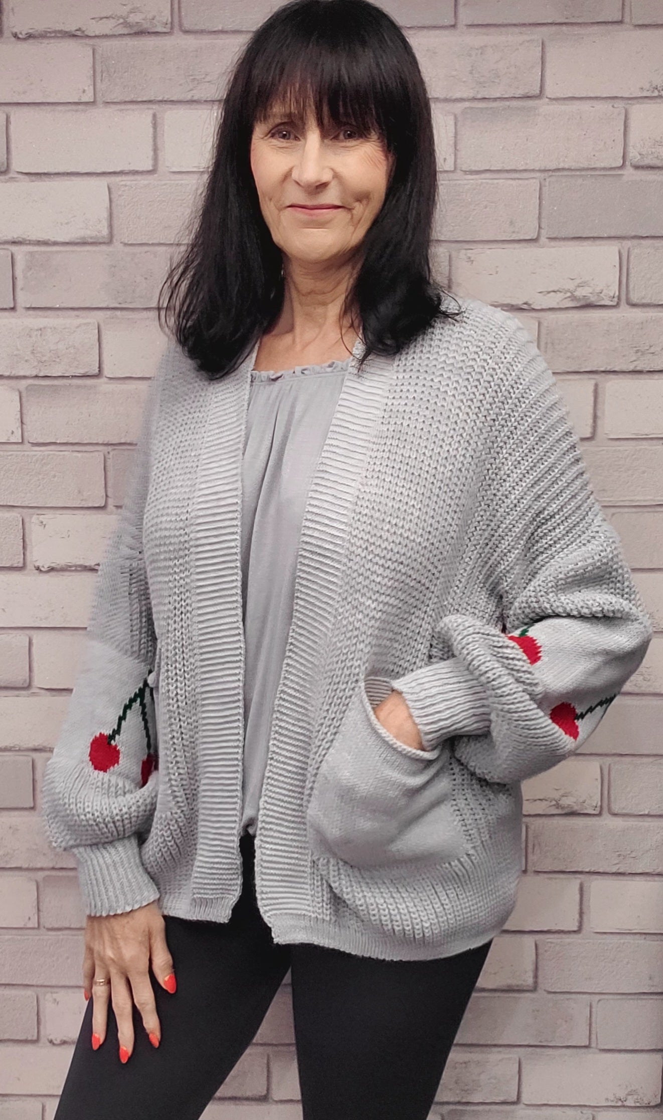 Ballon Sleeve Cardigan  With Cherries