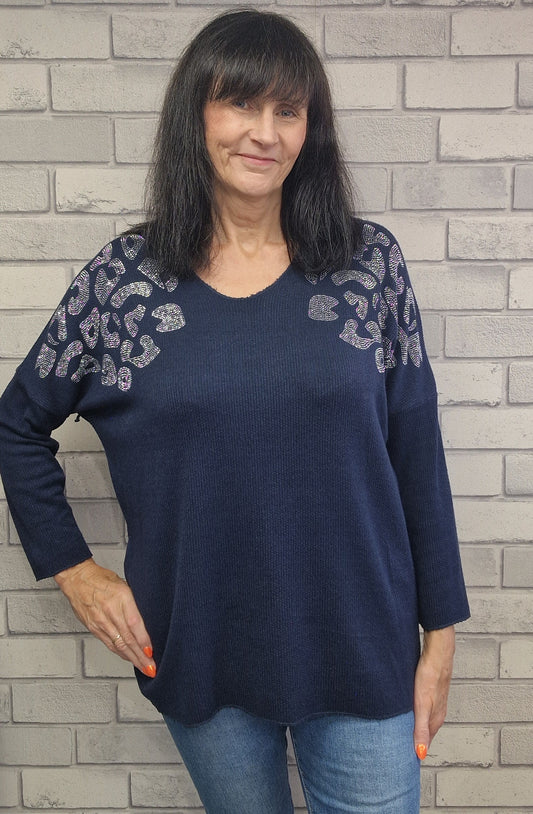 Long Sleeve Fine Knit Jumper With Crystal Detail