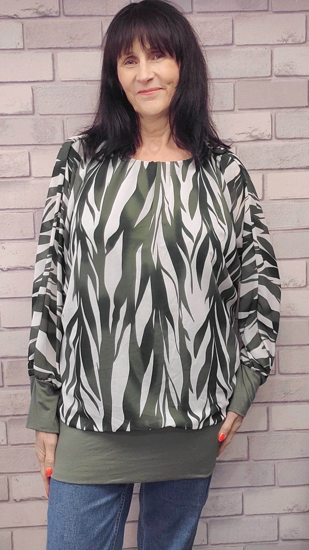Leah Pattern  Chiffon Long Sleeve Top - Couture Boutique