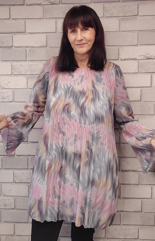 Tia Bell Sleeve Pleated Dress