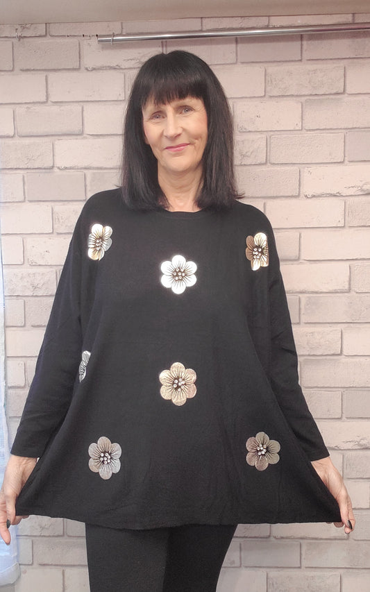 Nadia Gold Flower Print Soft Knit Jumper