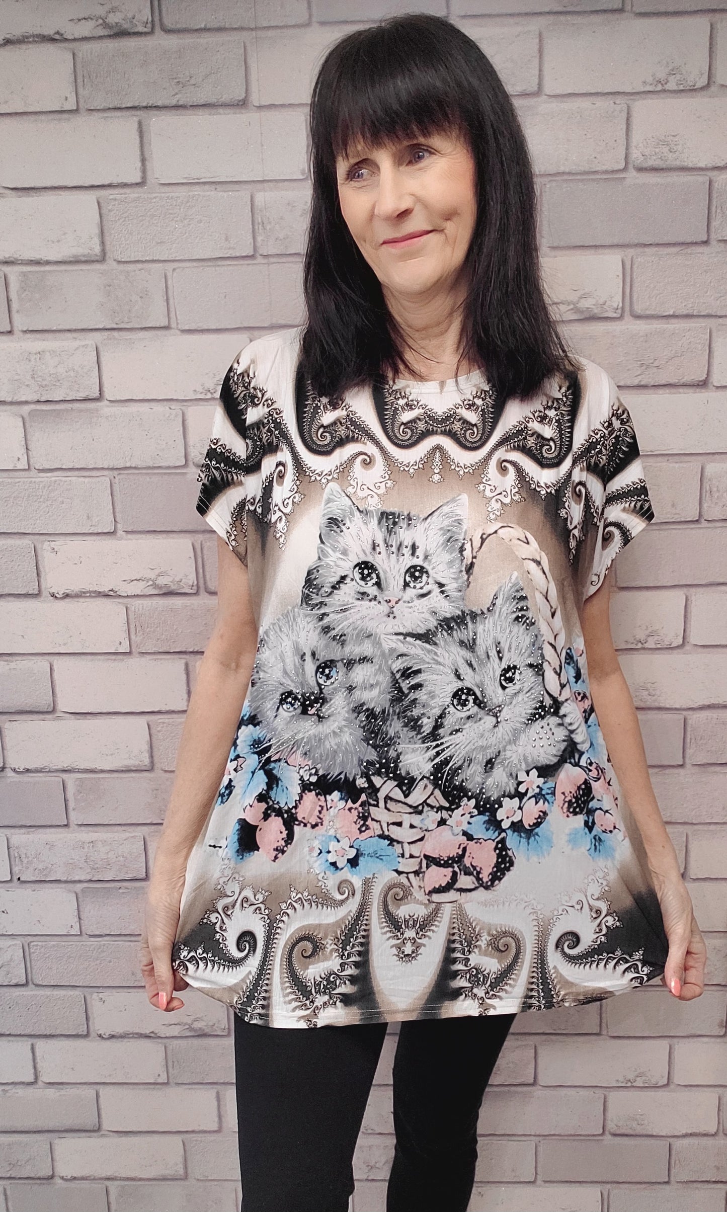 Perry  Short Sleeve Cat Top