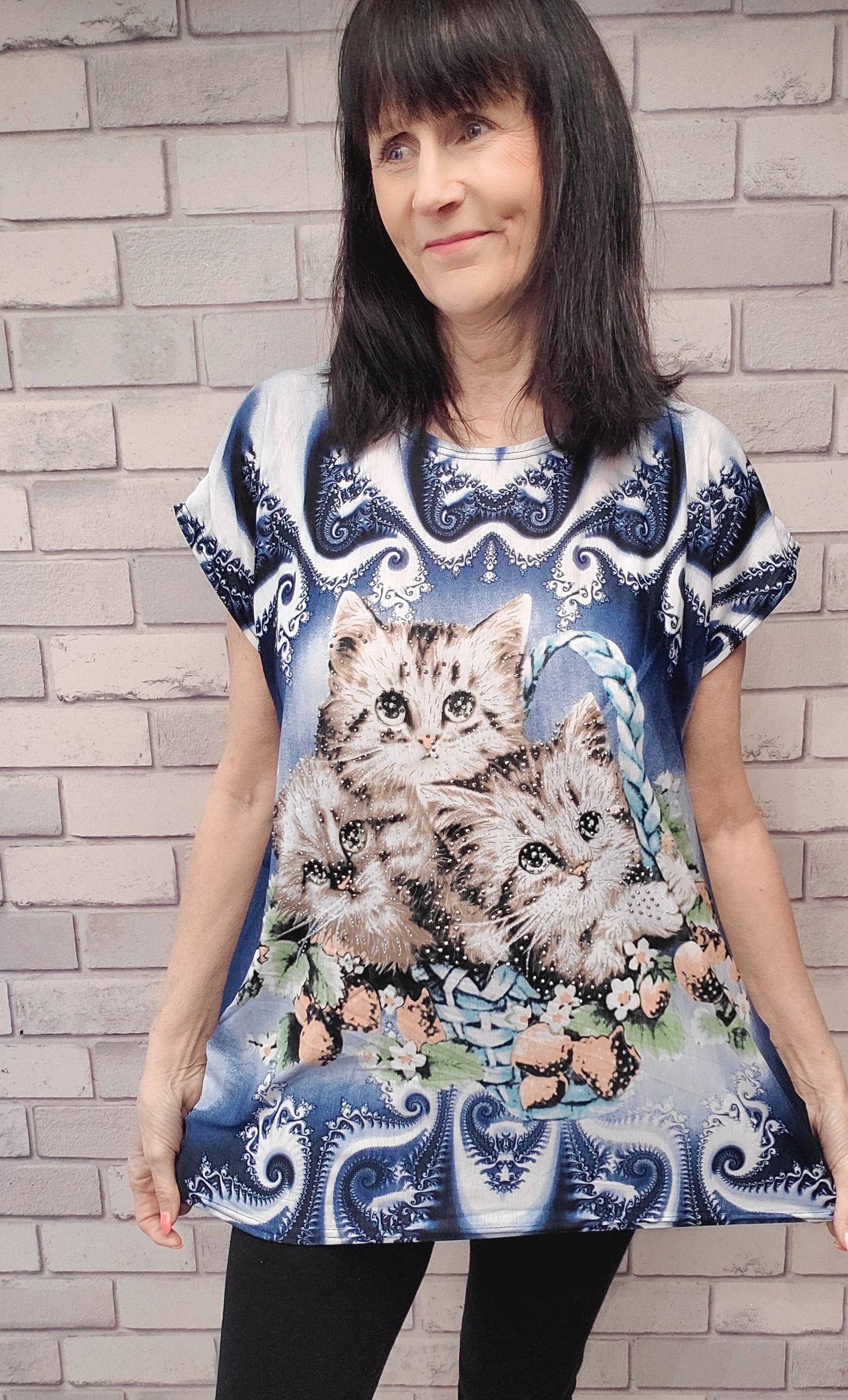 Perry  Short Sleeve Cat Top