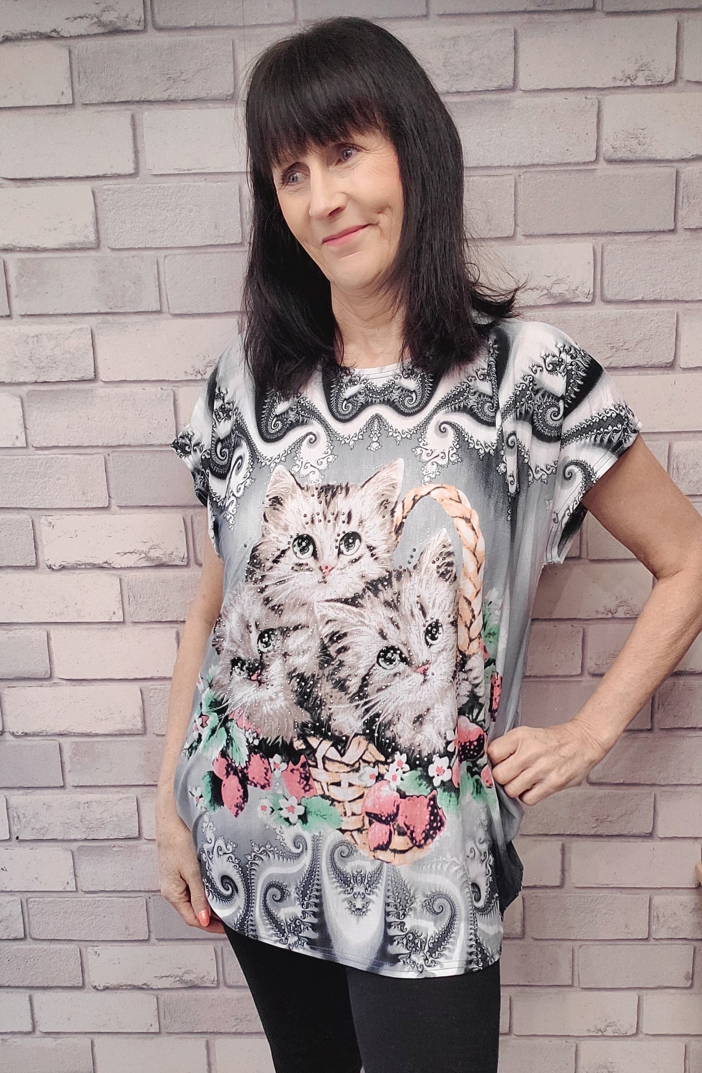 Perry  Short Sleeve Cat Top